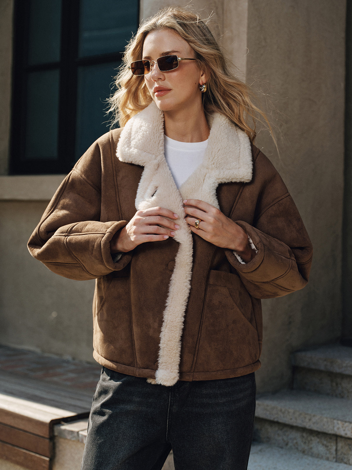 Fleece Lined Lapel Coat-Chicvia