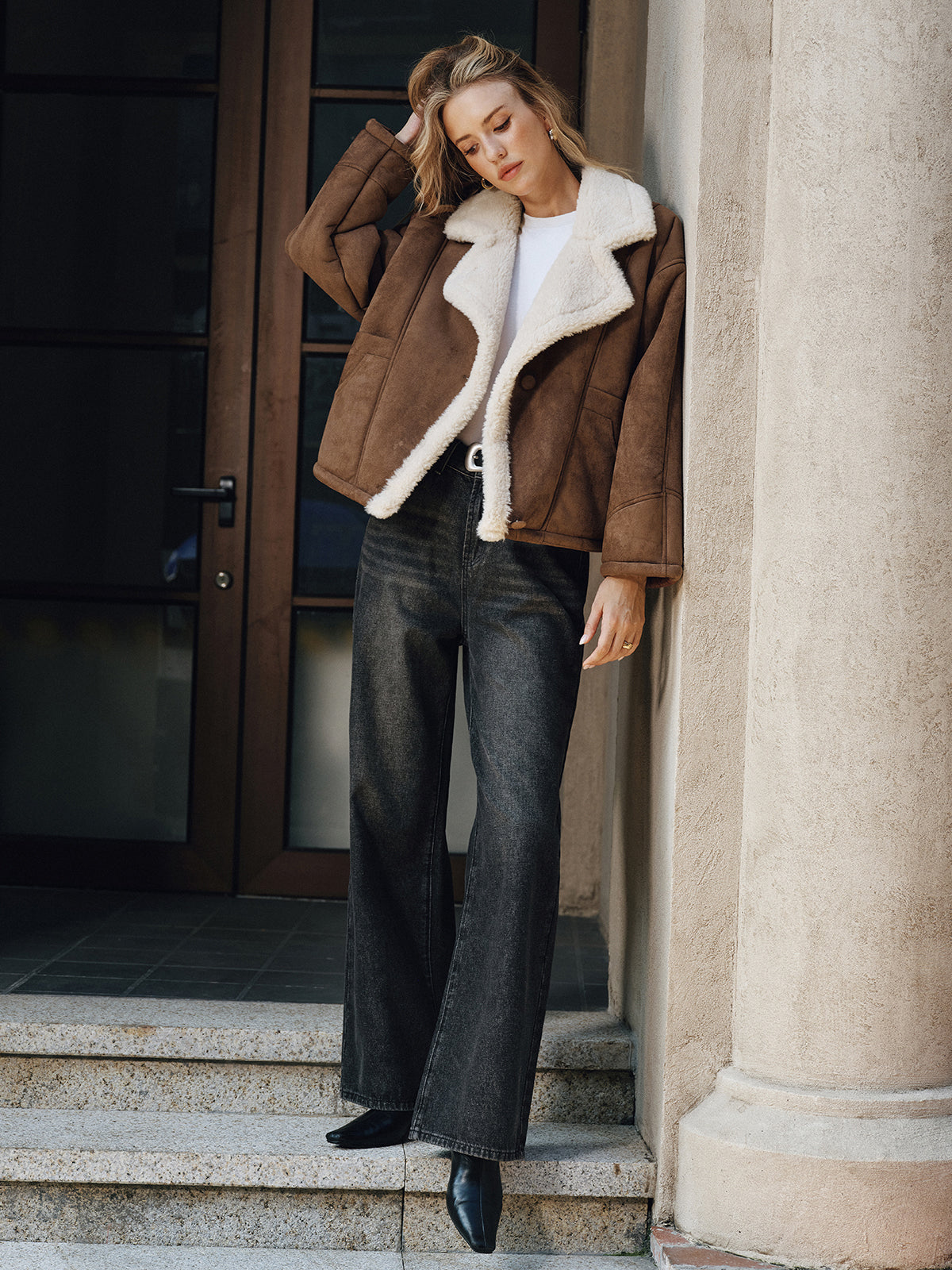 Fleece Lined Lapel Coat-Chicvia