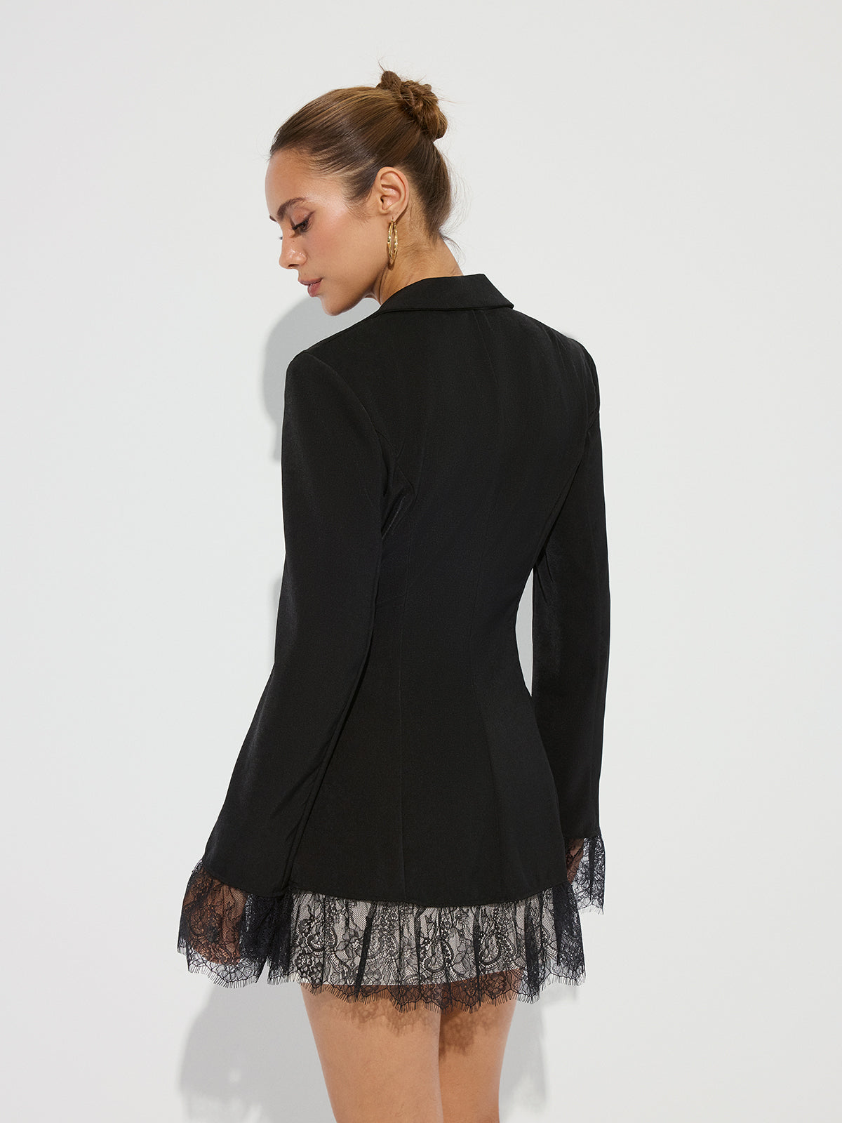 Lace Paneled Lapel Blazer-Chicvia