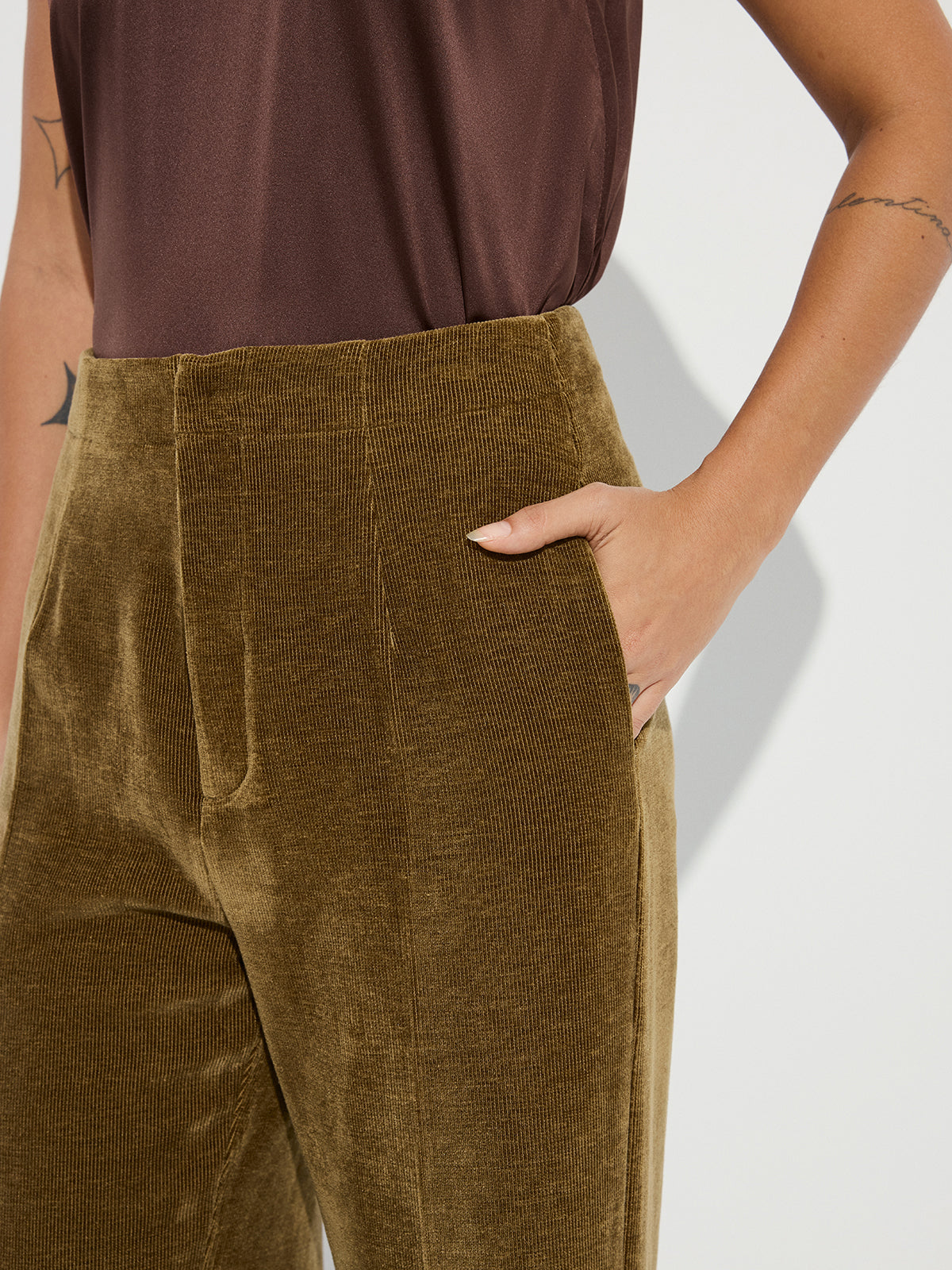 Mid-Waist Velvet Wide-Leg Pants-Chicvia