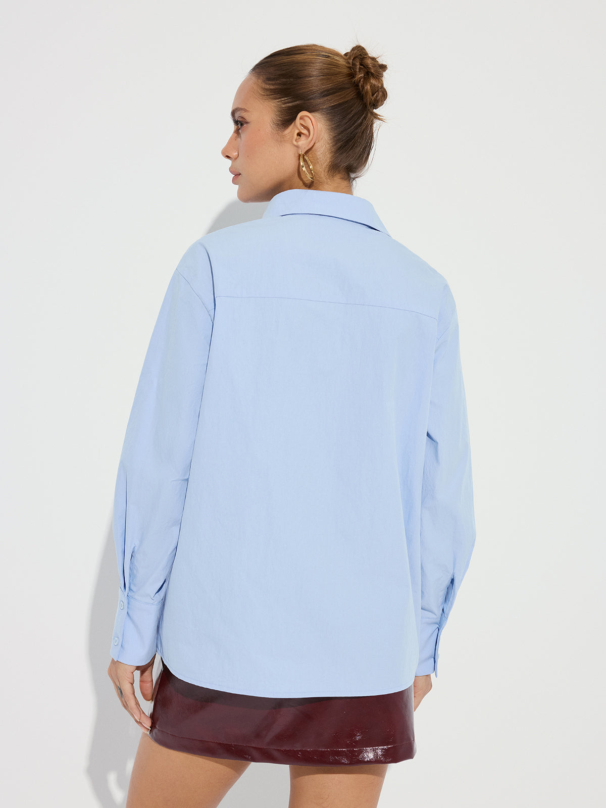 Collared Casual Long Sleeve Button-Down Shirt-Chicvia