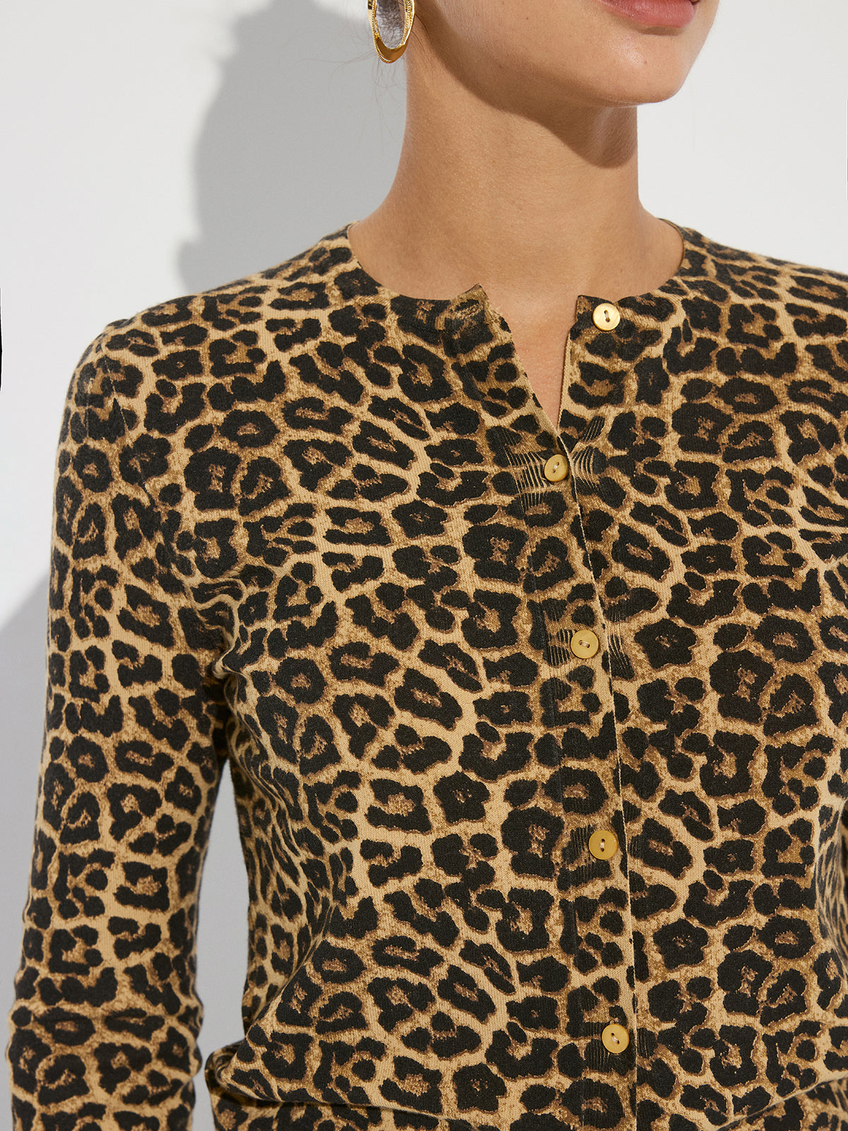 Leopard Print Long Sleeve Knit Cardigan-Chicvia