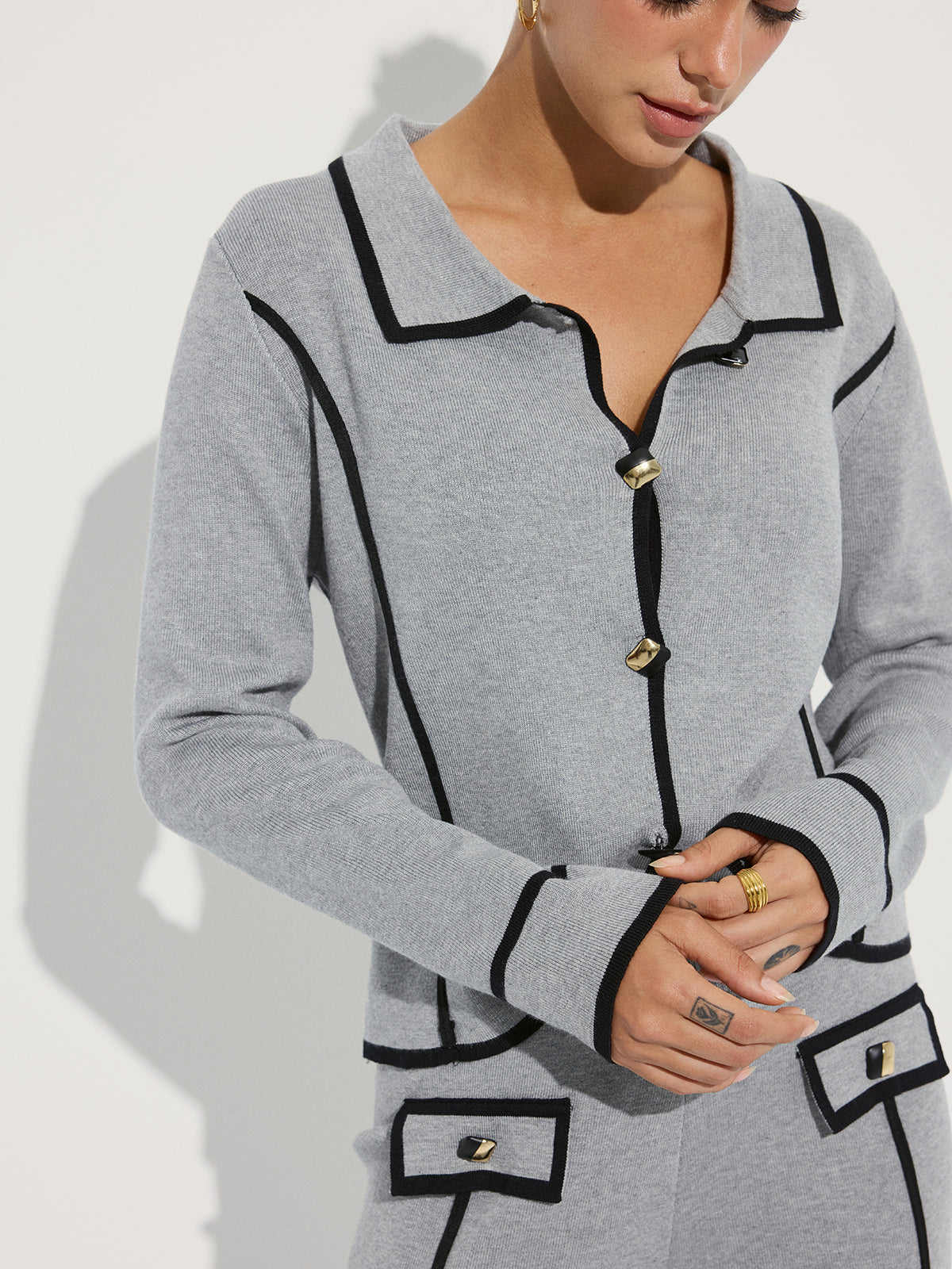 Contrast Piping Cotton Knit Co-ord Set-Chicvia