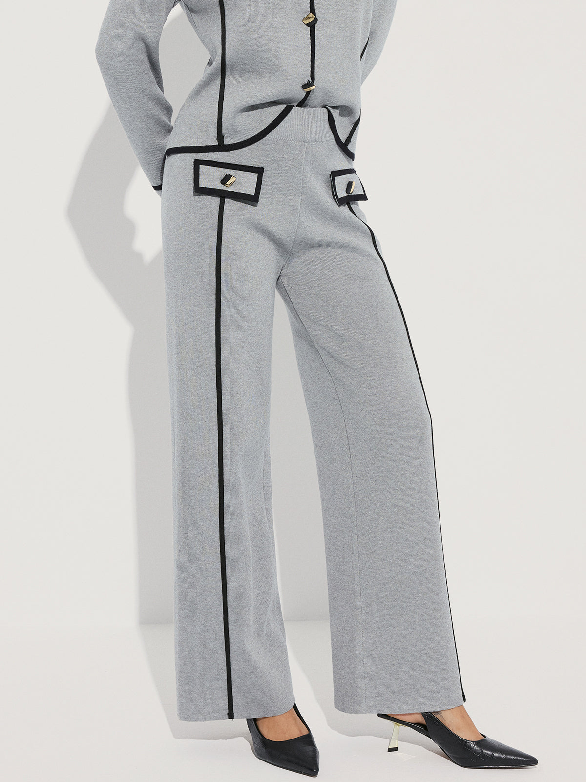 Contrast Piping Cotton Knit Co-ord Set-Chicvia