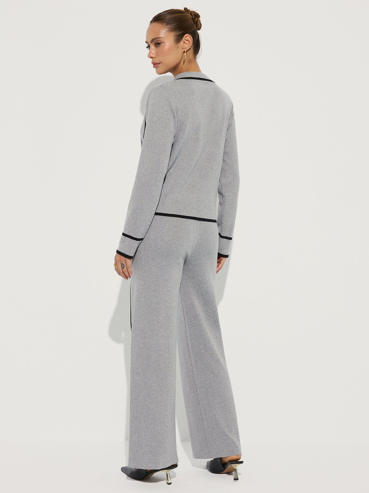 Contrast Piping Cotton Knit Co-ord Set-Chicvia