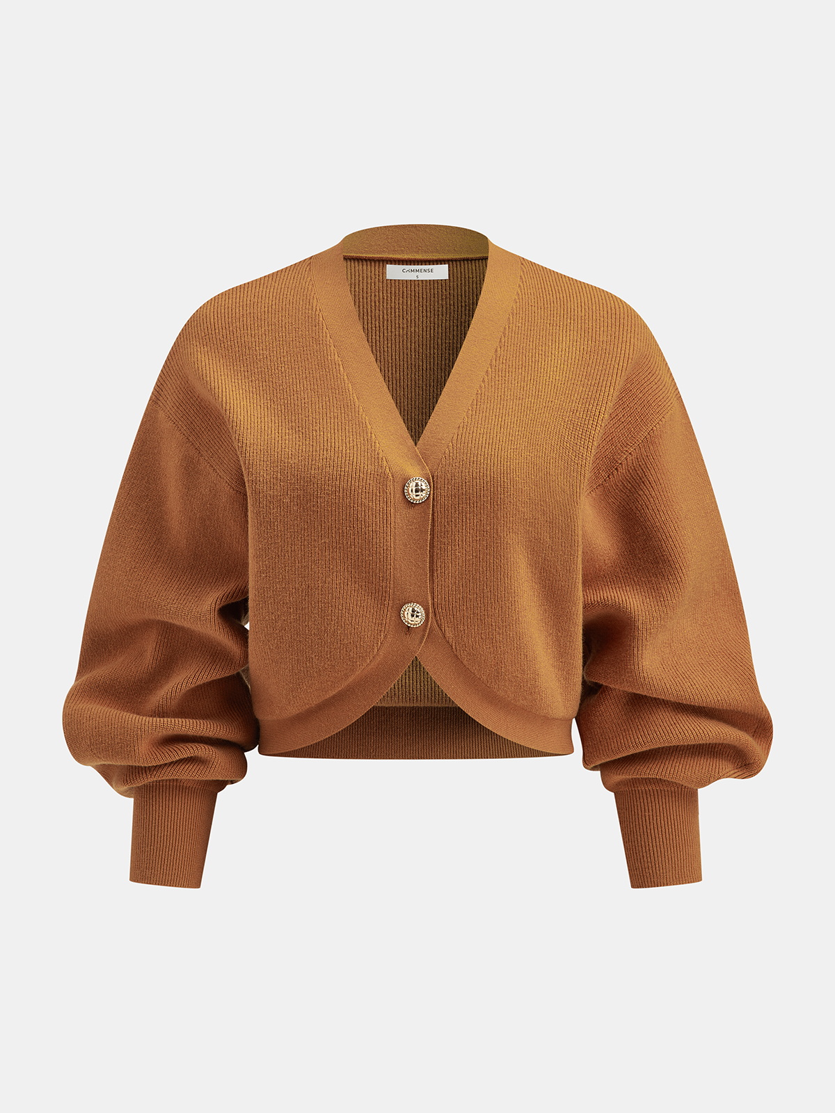 Cropped V-Neck Puff Sleeve Cardigan-Chicvia