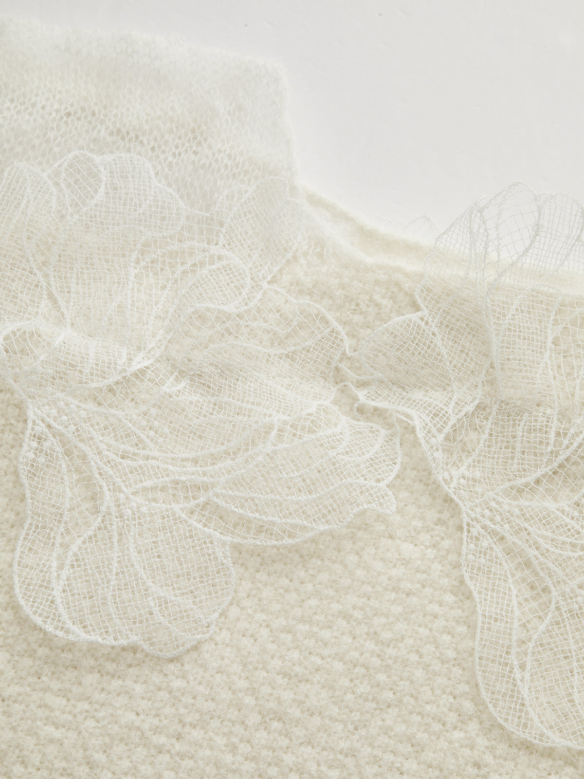 Floral lace Sweater Semi Sheer Round Neck Sweater-Chicvia