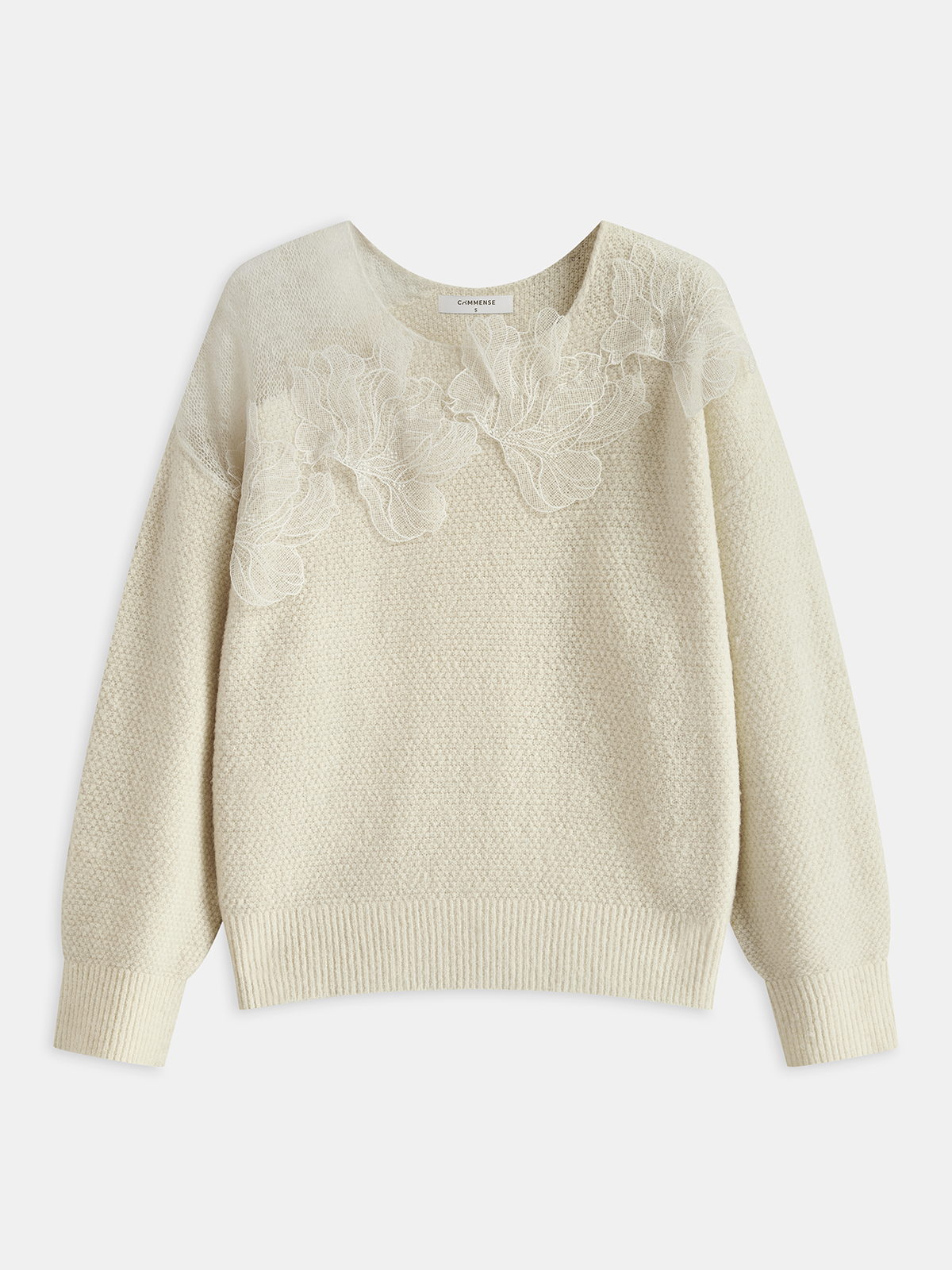 Floral lace Sweater Semi Sheer Round Neck Sweater-Chicvia