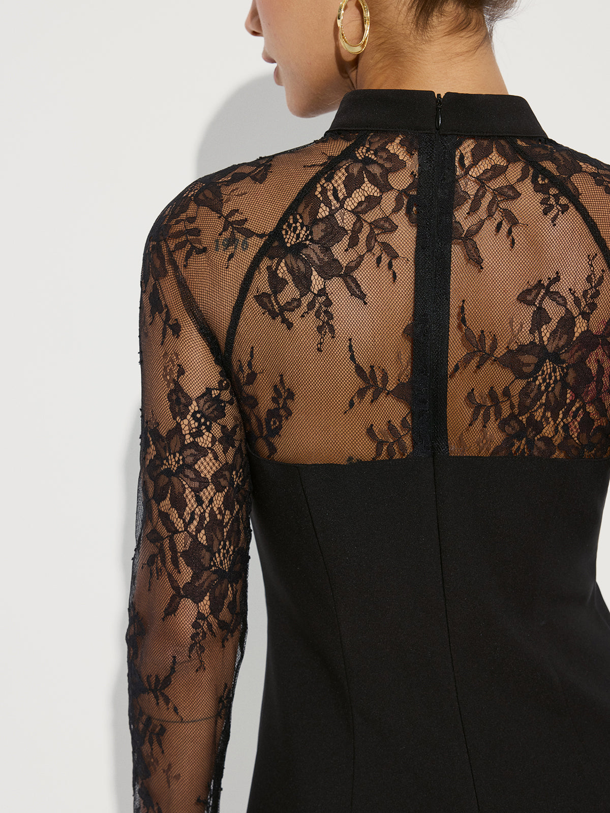 Lace Sleeve A-Line Mini Dress-Chicvia