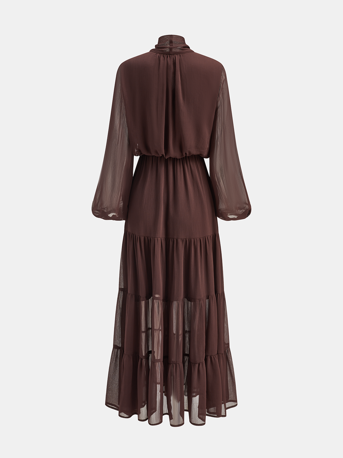 Chiffon Bow Long Sleeve Maxi Dress-Chicvia
