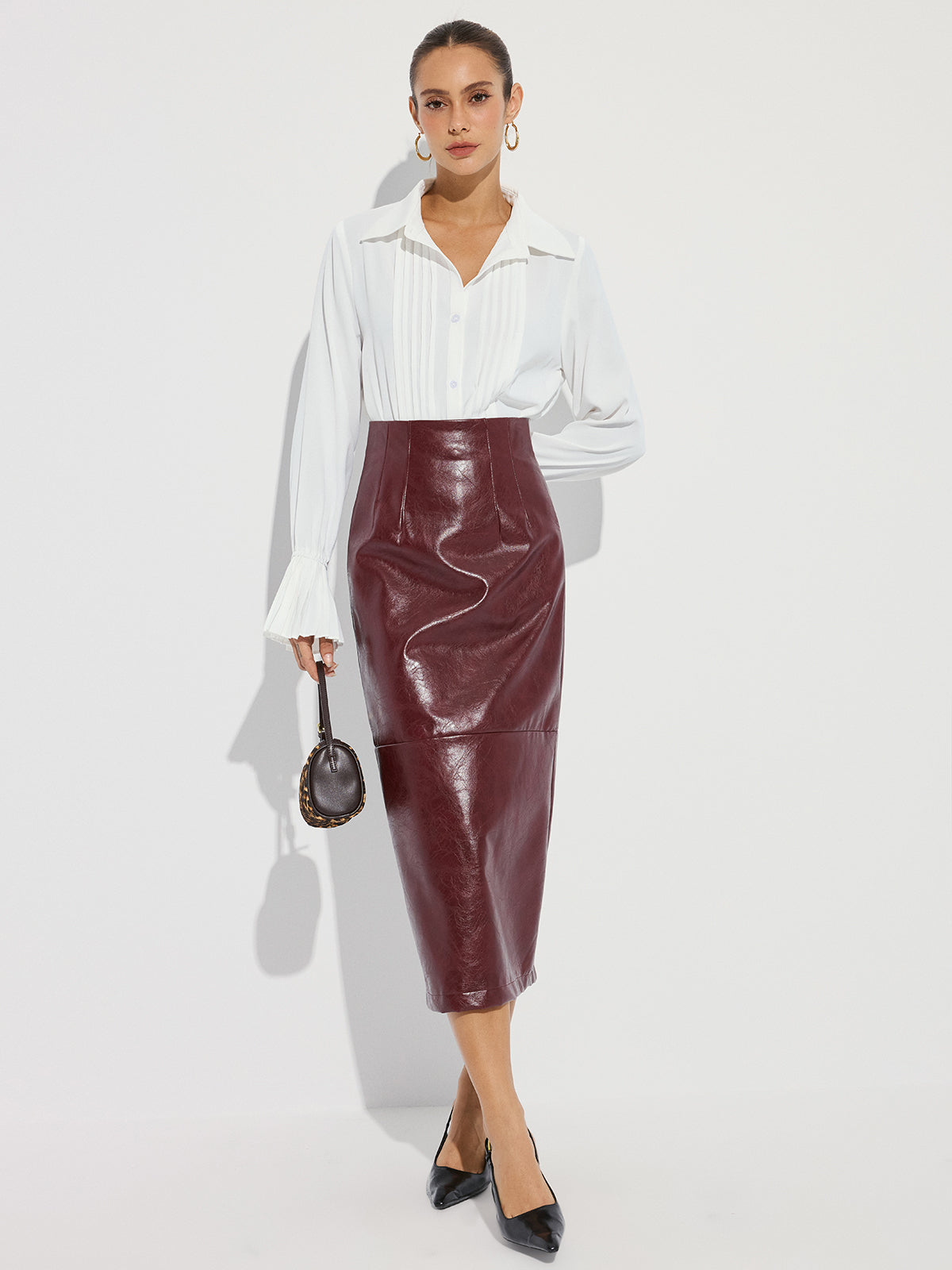 Faux Leather Pencil Skirt-Chicvia