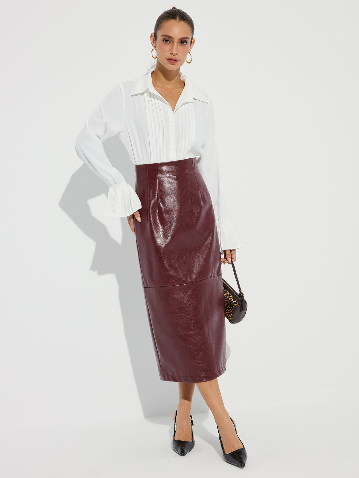 Faux Leather Pencil Skirt-Chicvia