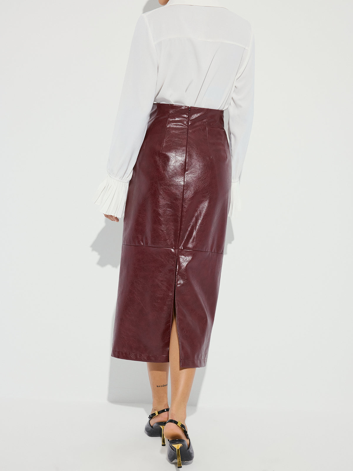 Faux Leather Pencil Skirt-Chicvia