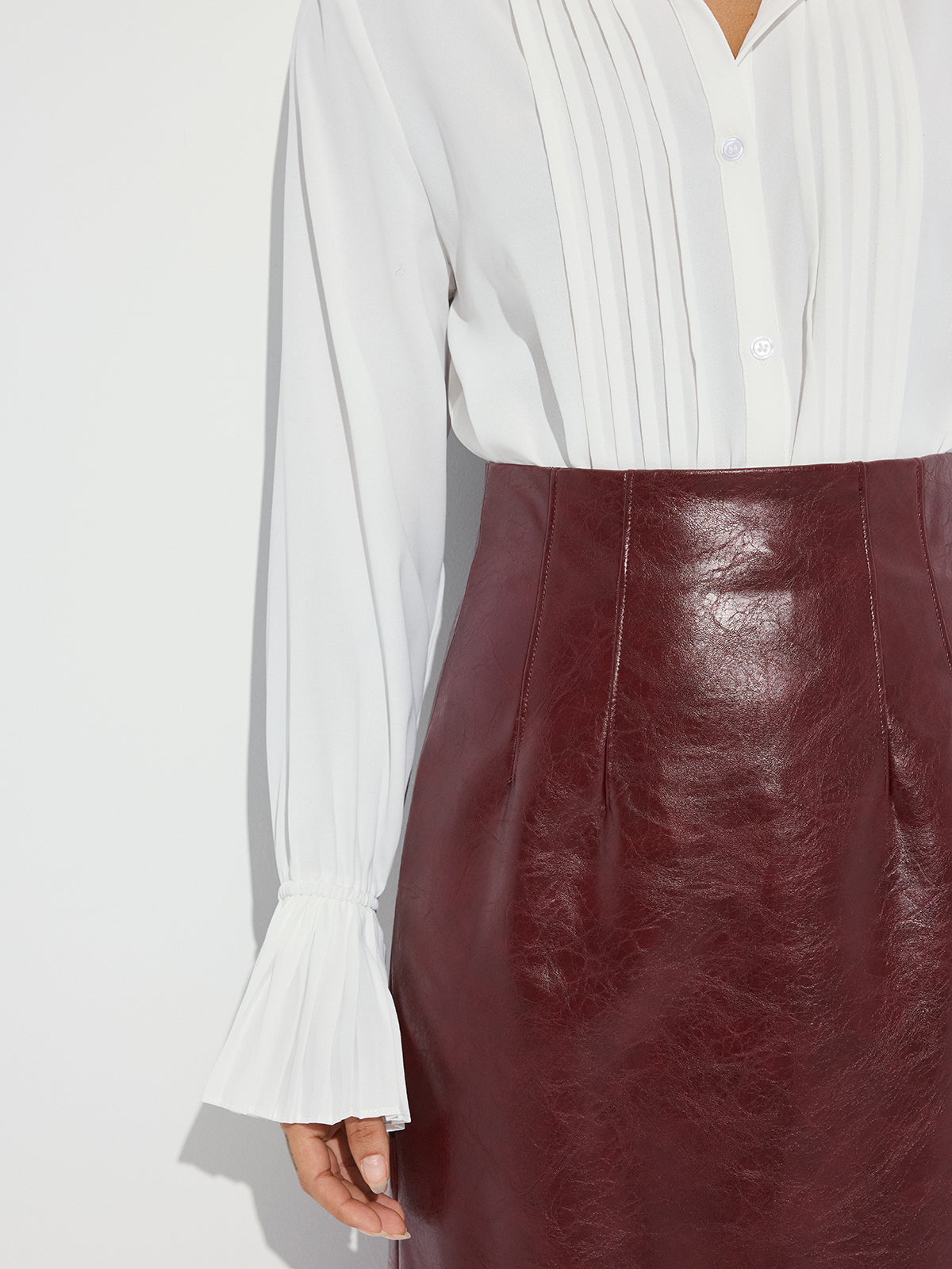 Faux Leather Pencil Skirt-Chicvia