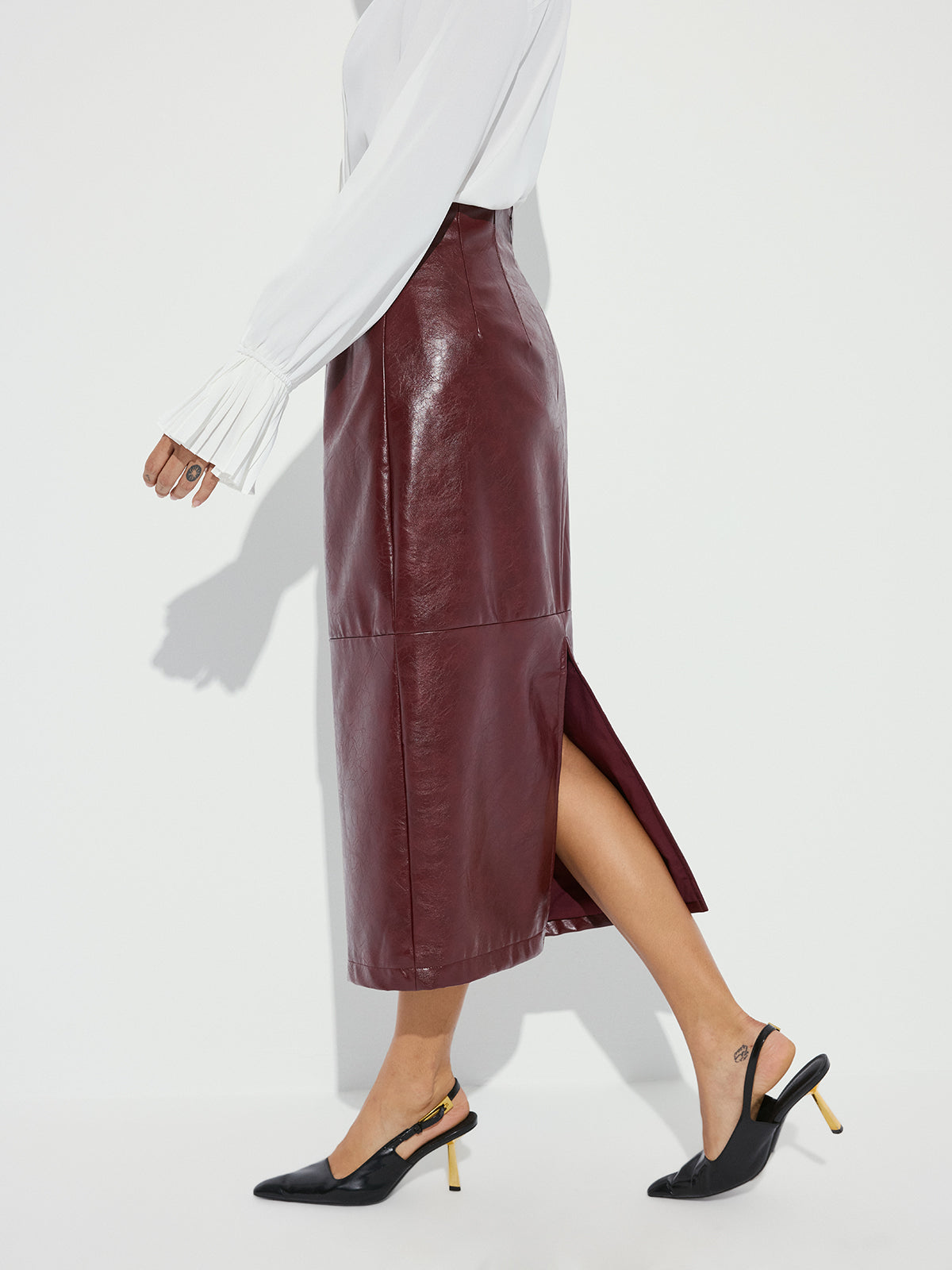 Faux Leather Pencil Skirt-Chicvia