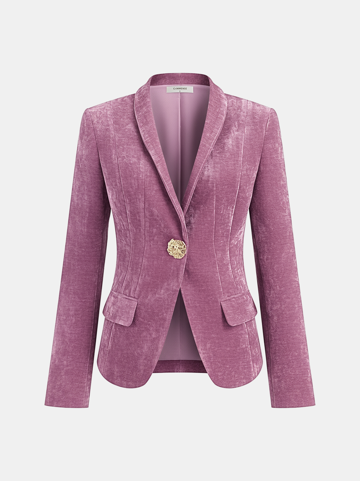 Metal Button Velvet Blazer-Chicvia