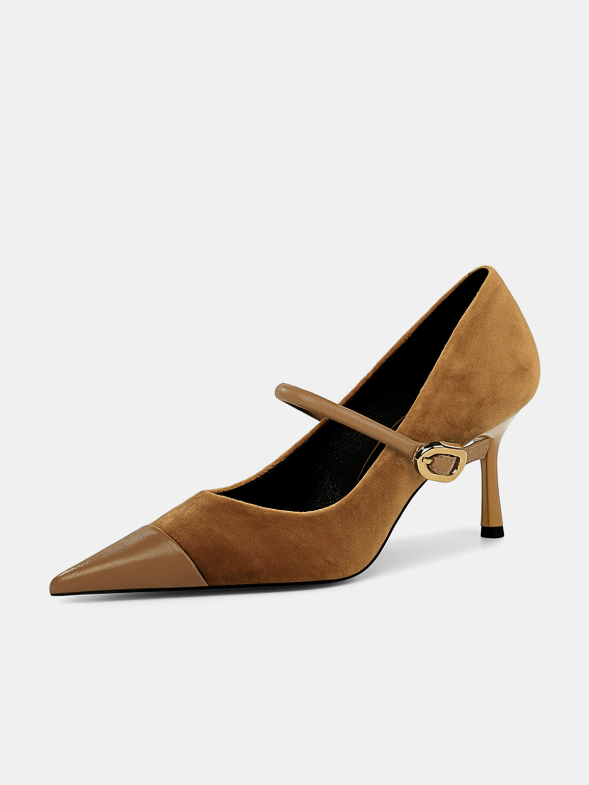Faux Suede Pointed-Toe Mary Jane Pumps-Chicvia