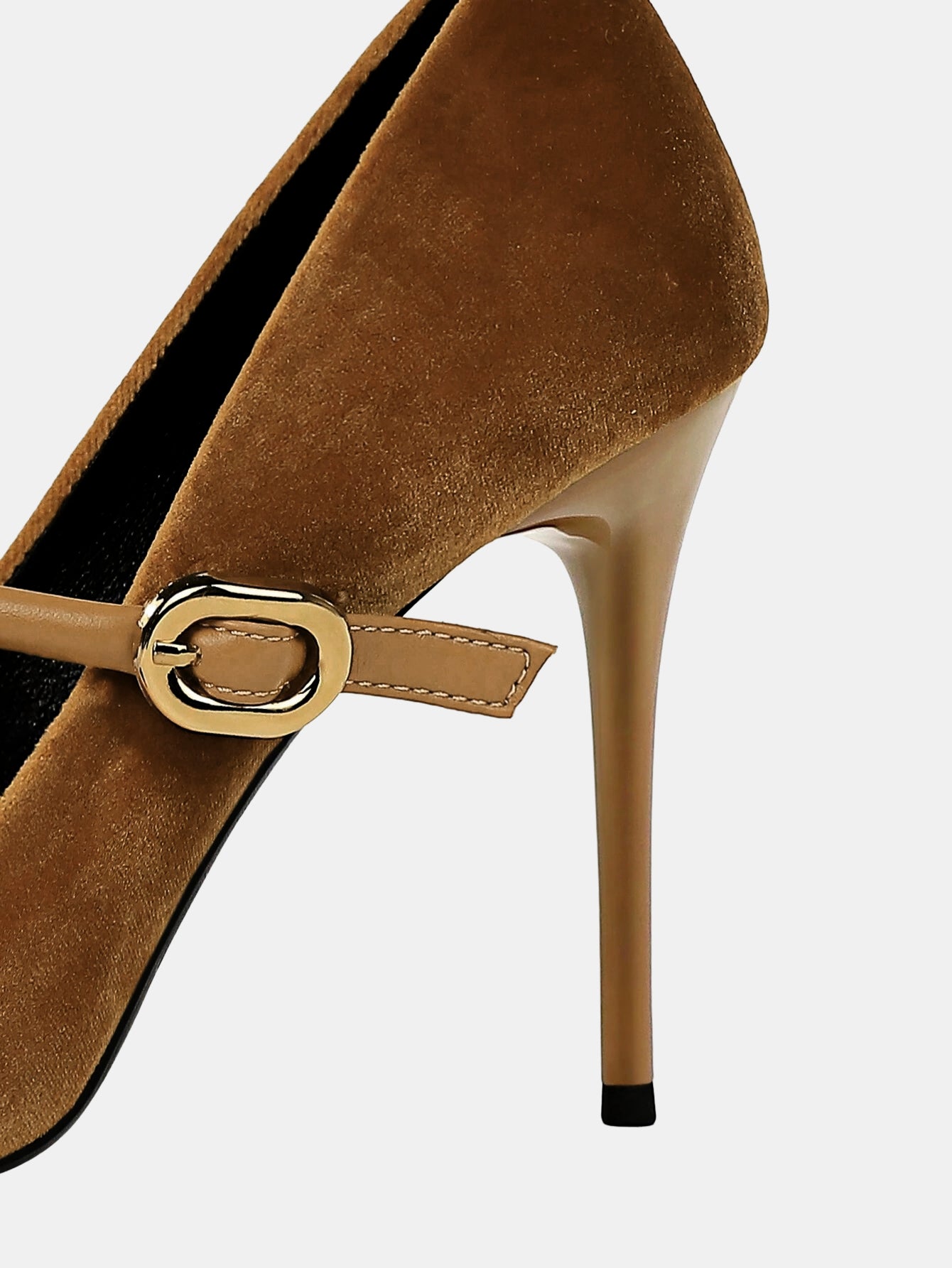 Faux Suede Pointed-Toe Mary Jane Pumps-Chicvia