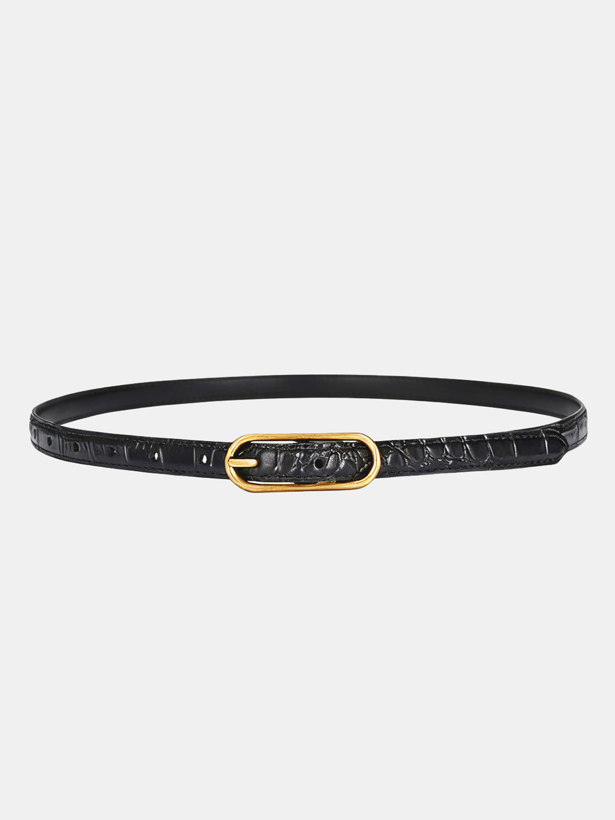 Croc-Embossed Leather Belt-Chicvia