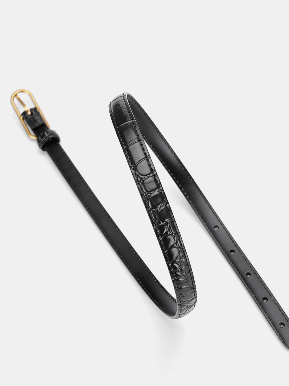 Croc-Embossed Leather Belt-Chicvia