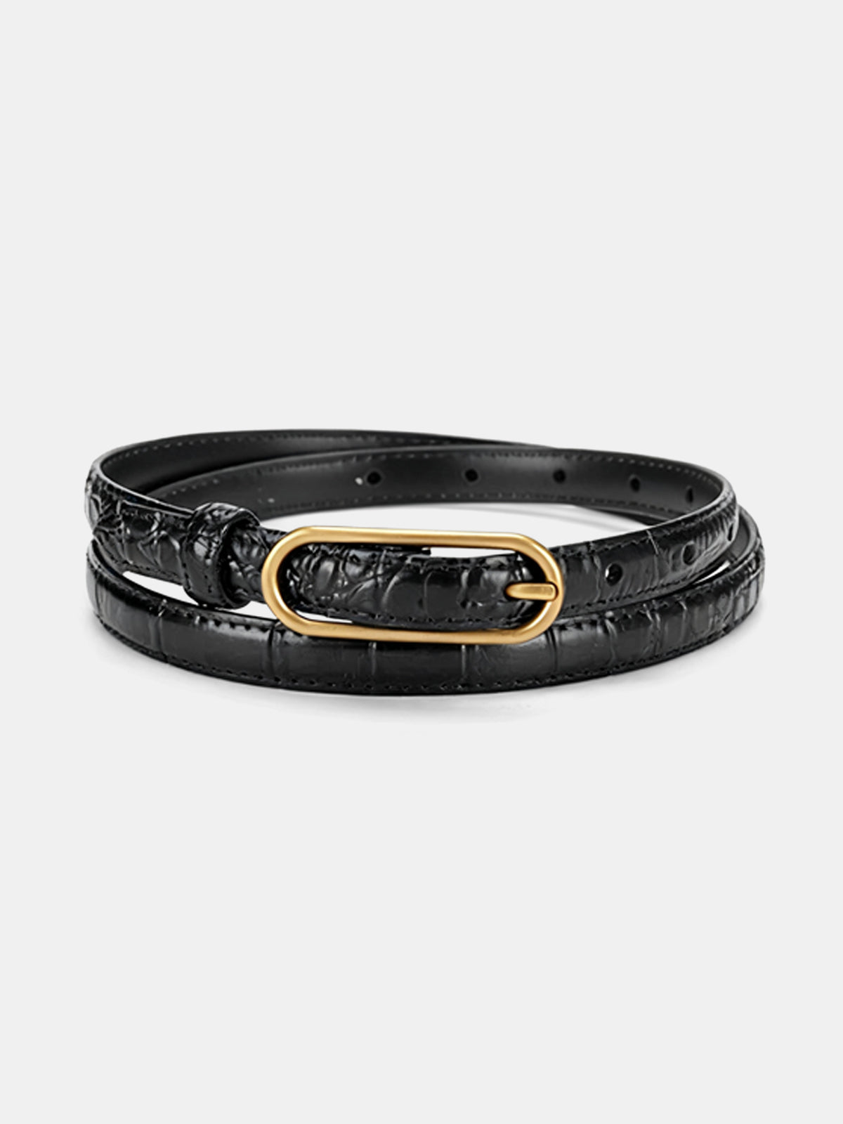 Croc-Embossed Leather Belt-Chicvia