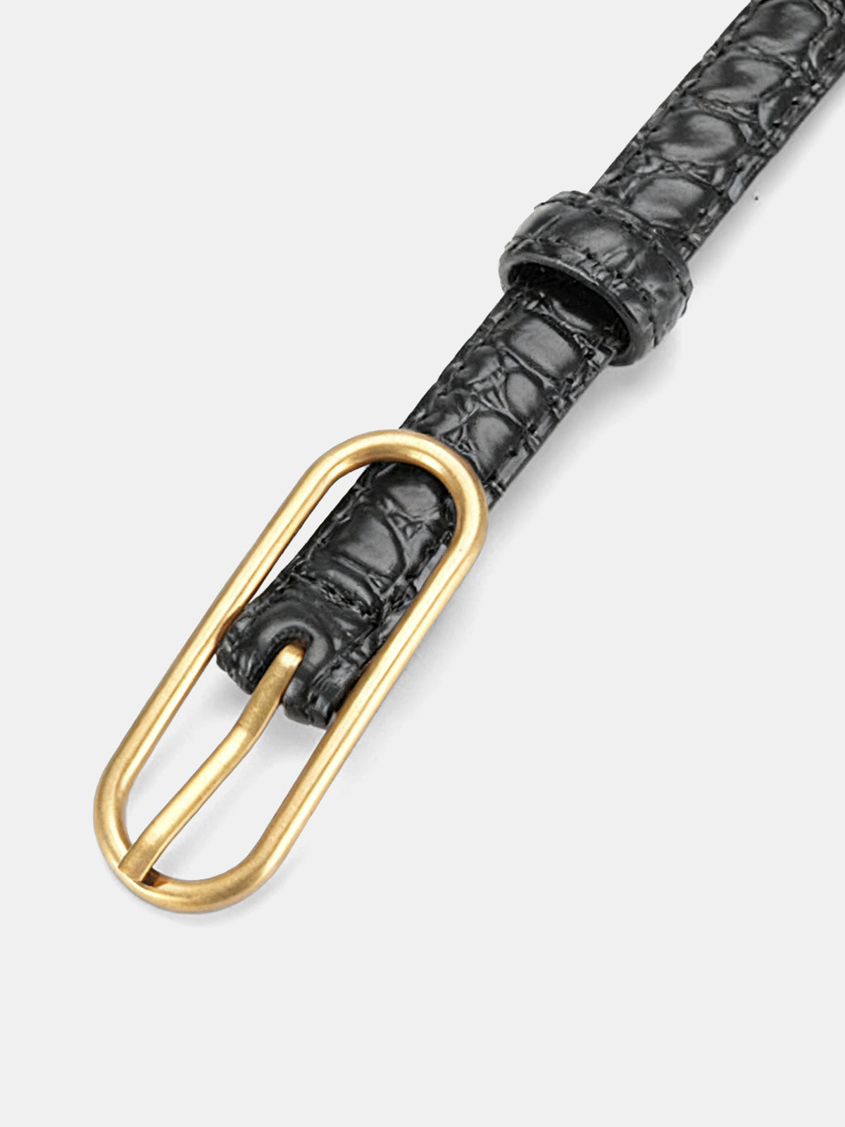 Croc-Embossed Leather Belt-Chicvia