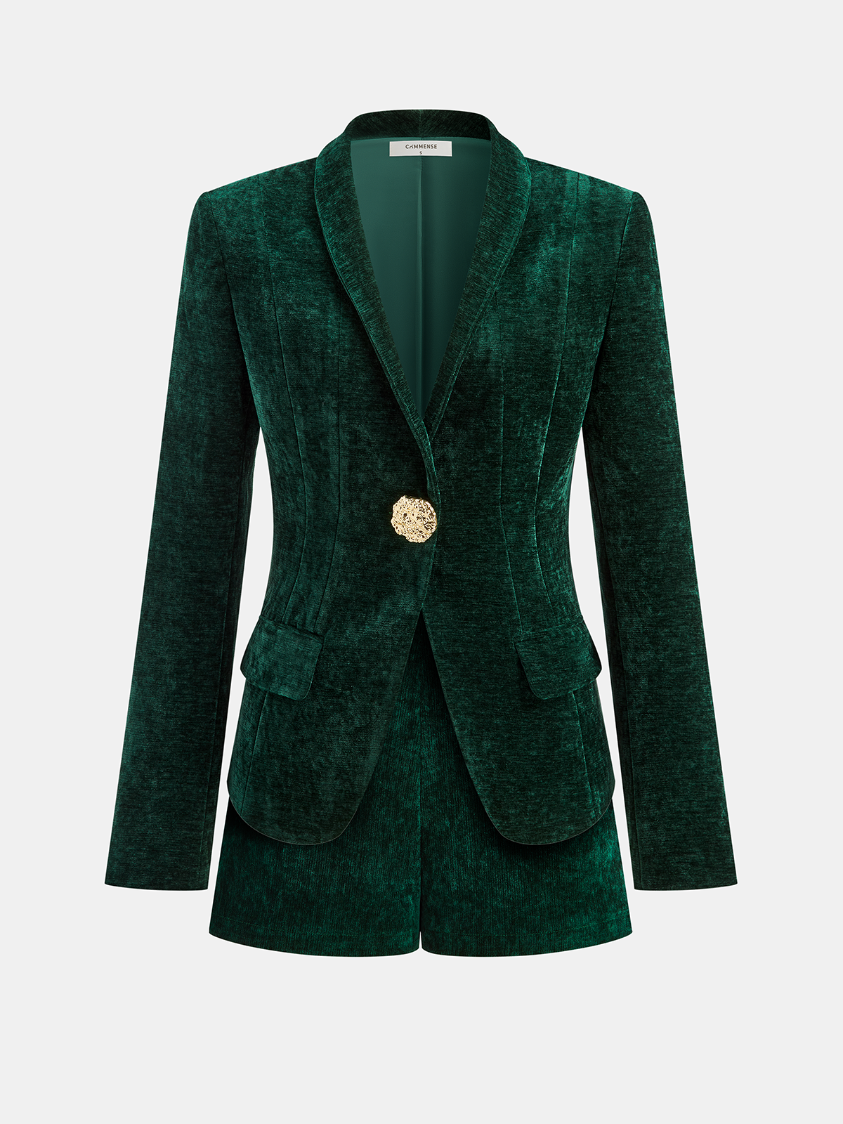 Metal Button Velvet Blazer-Chicvia
