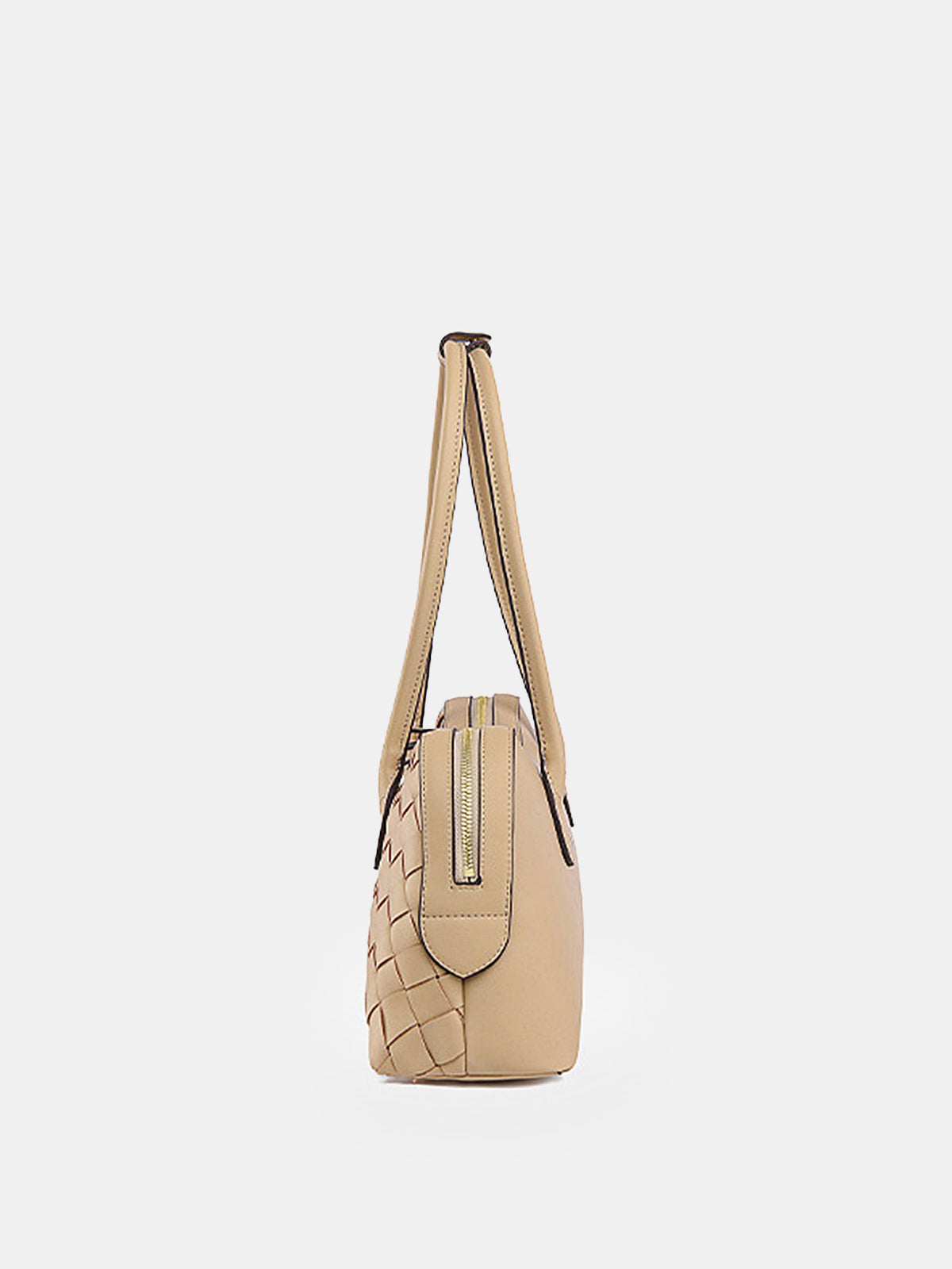 Golden Lock Detail Woven Shoulder Bag-Chicvia