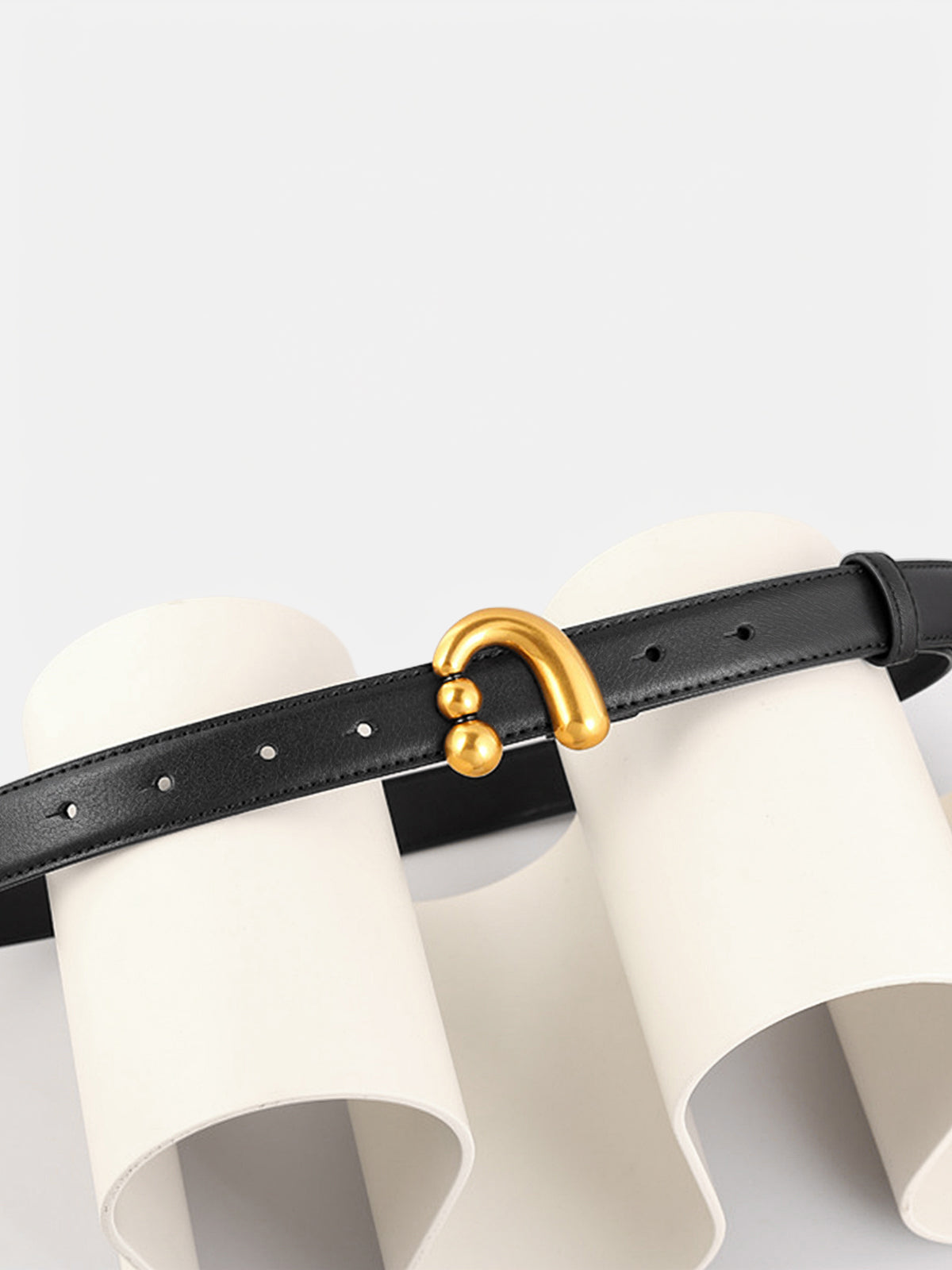 Golden Abstract Buckle Leather Belt-Chicvia