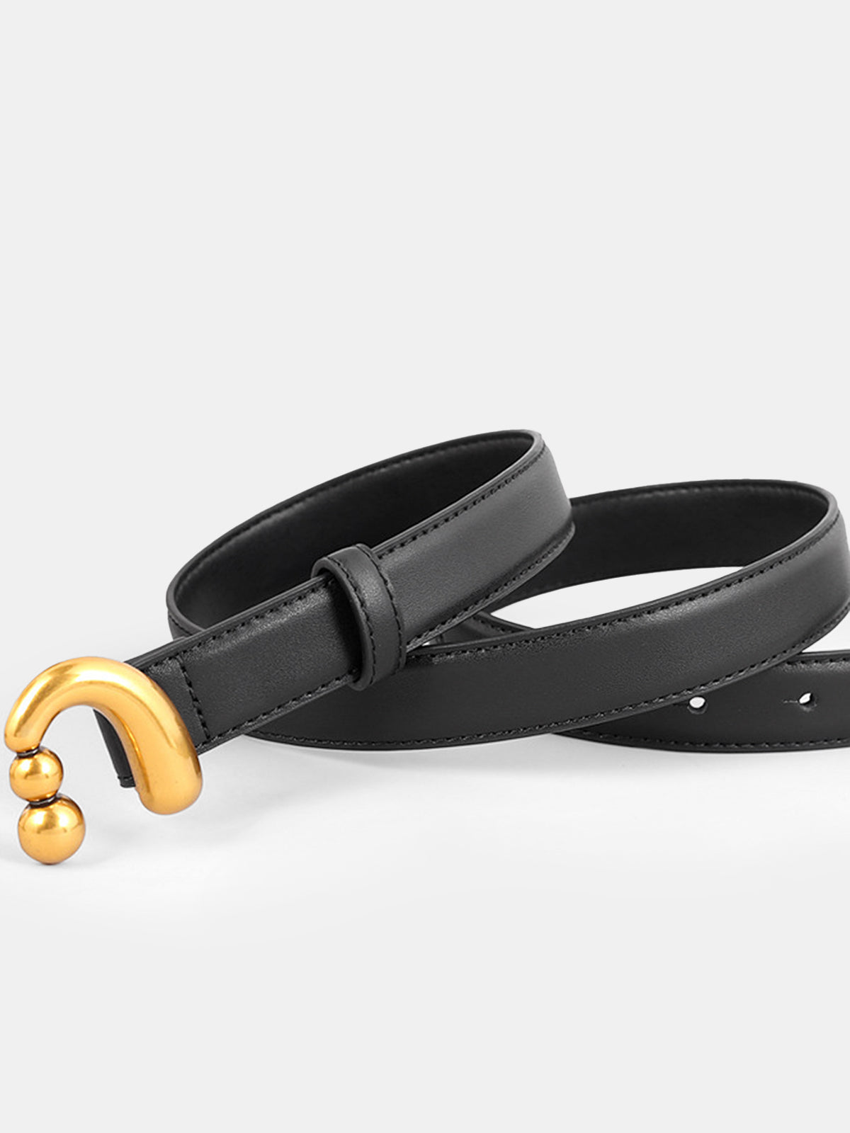 Golden Abstract Buckle Leather Belt-Chicvia