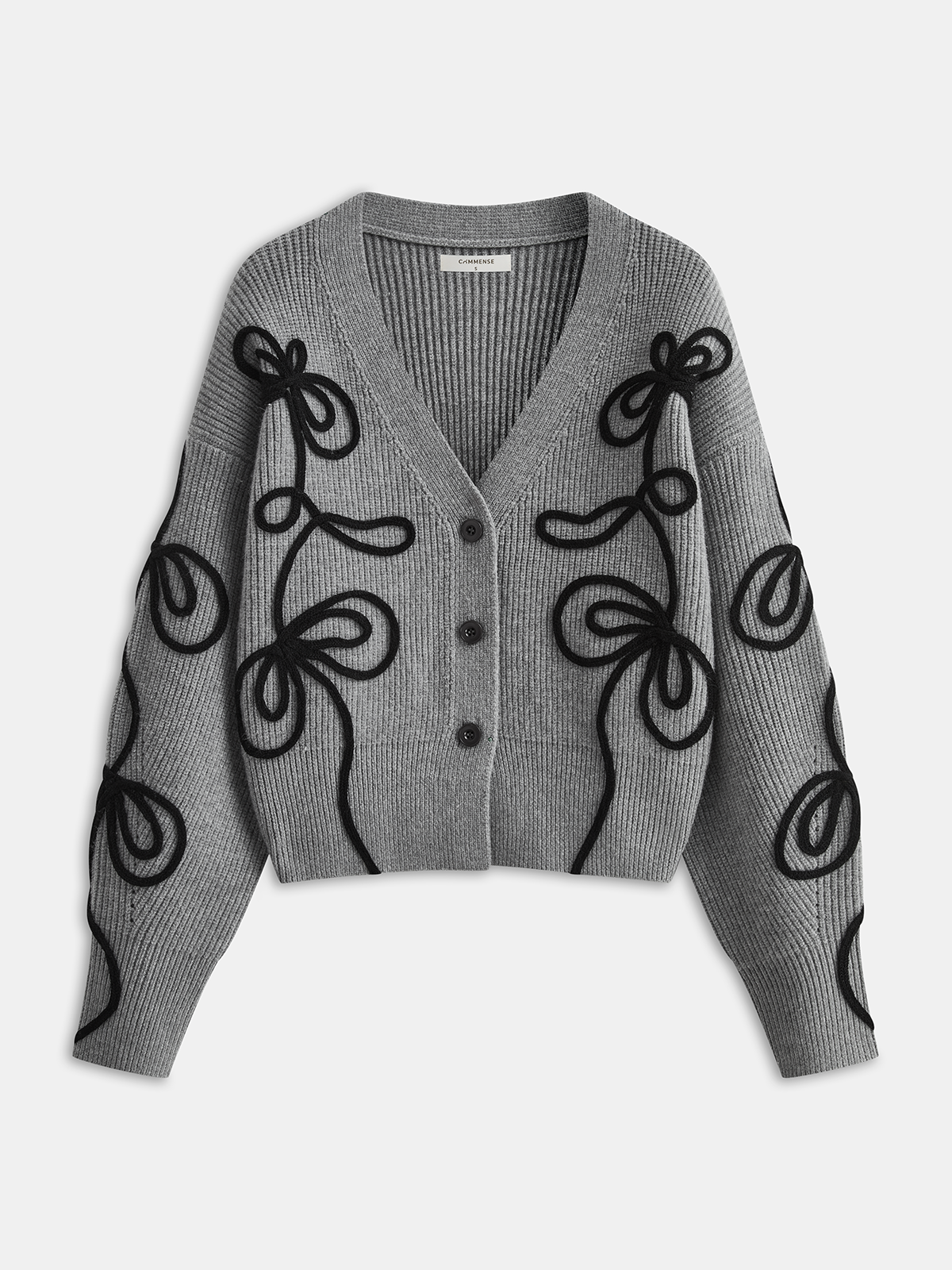Floral Applique Knit Cardigan-Chicvia