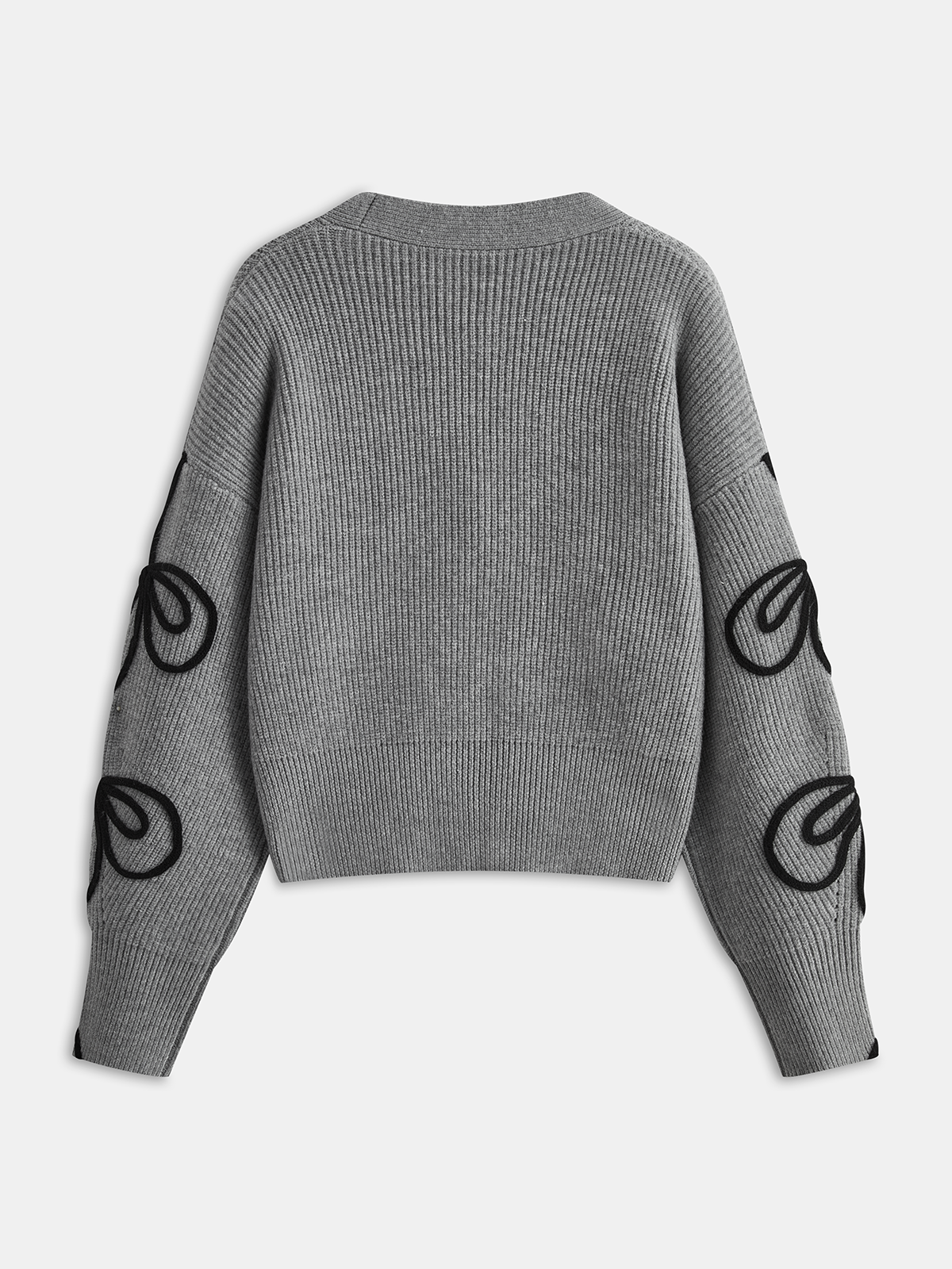 Floral Applique Knit Cardigan-Chicvia