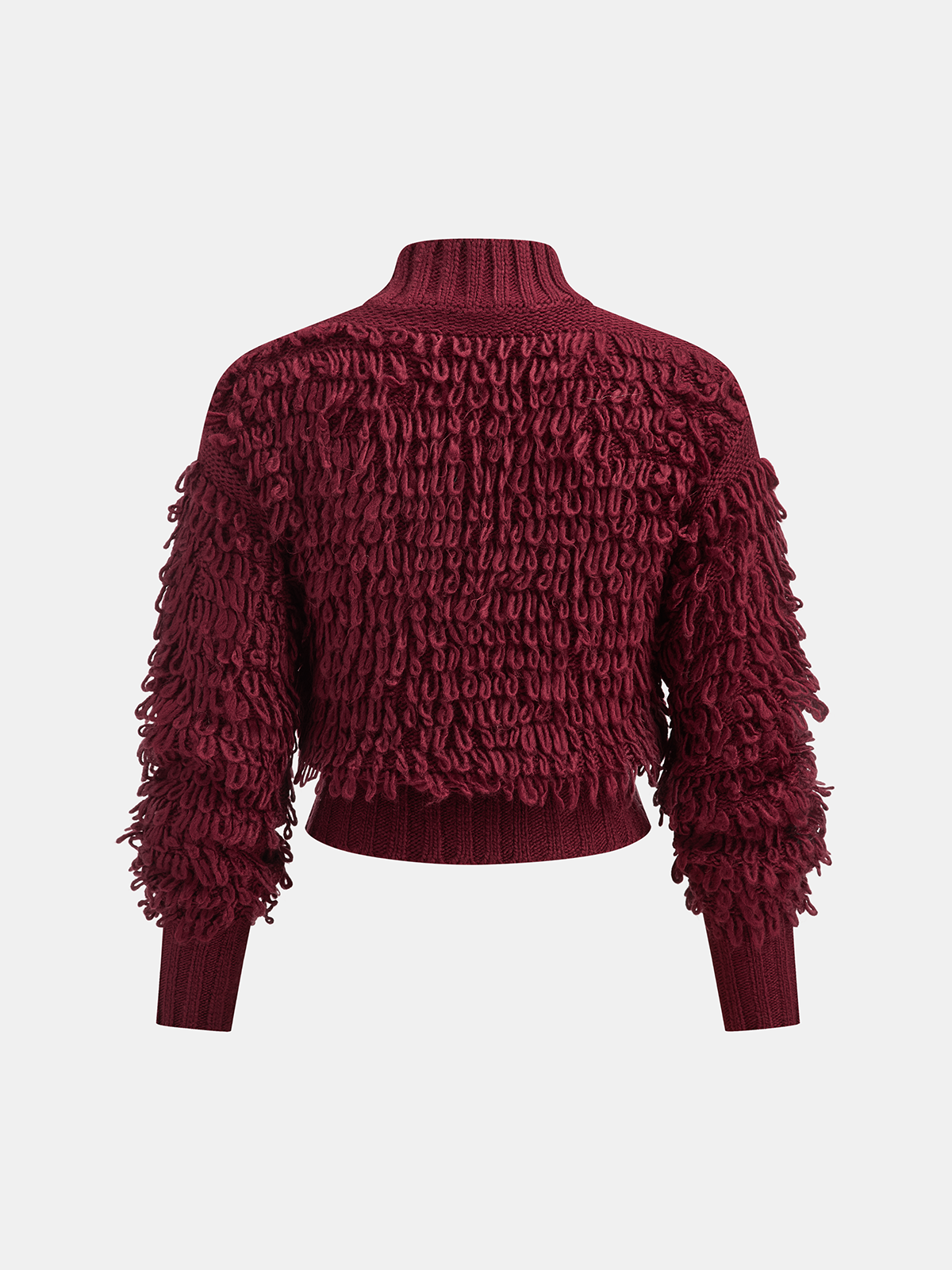 Mock Neck Fuzzy Knit Sweater-Chicvia