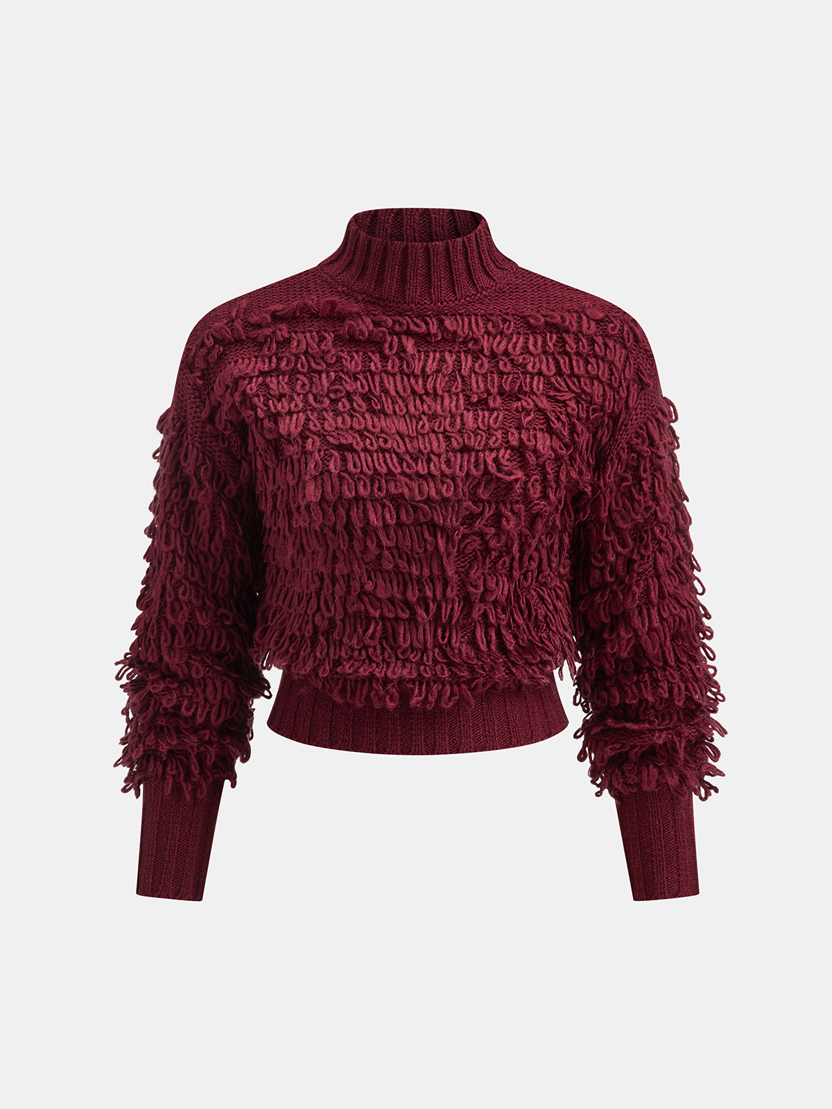 Mock Neck Fuzzy Knit Sweater-Chicvia