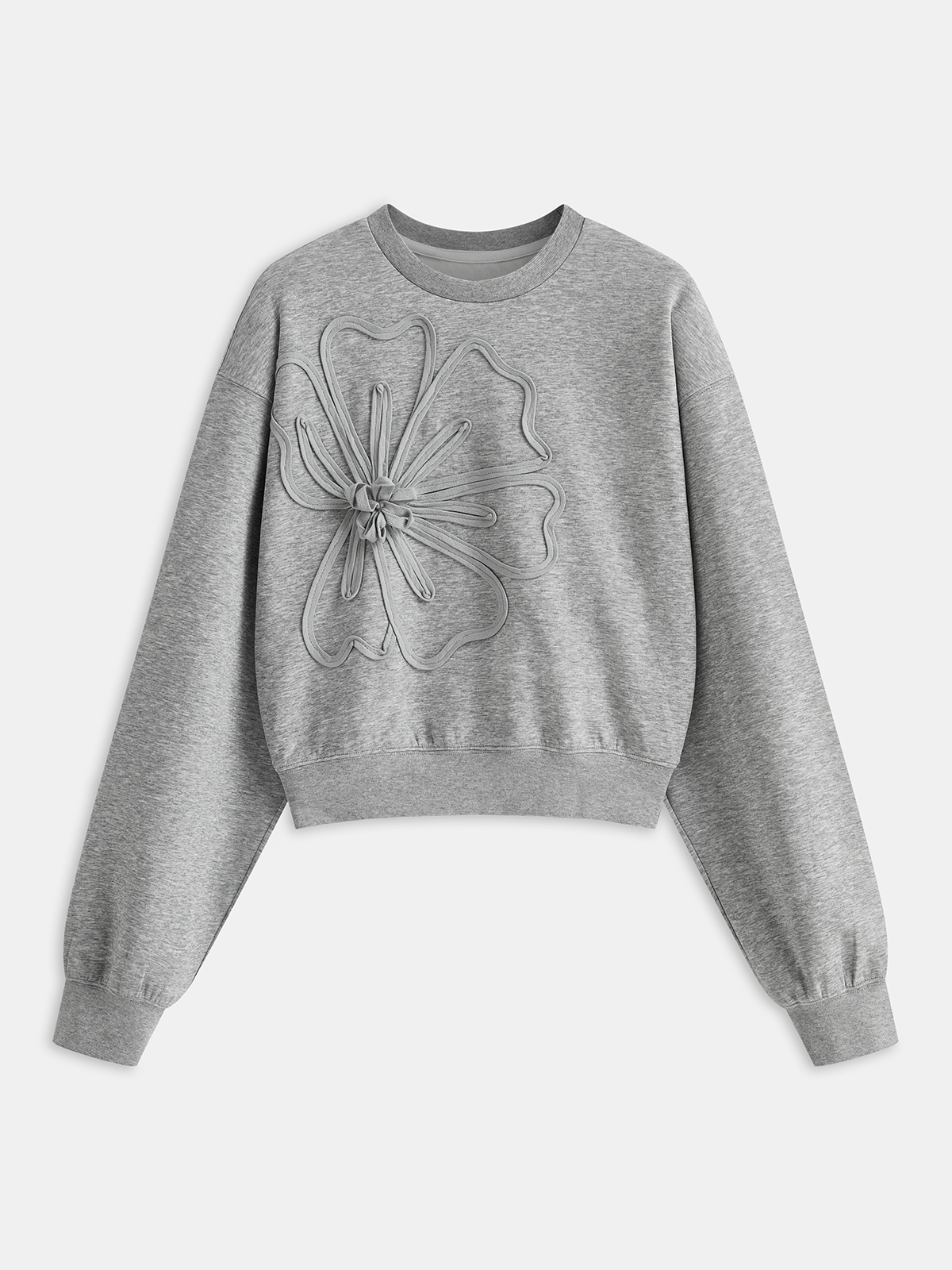 Floral Applique Cropped Sweatshirt-Chicvia
