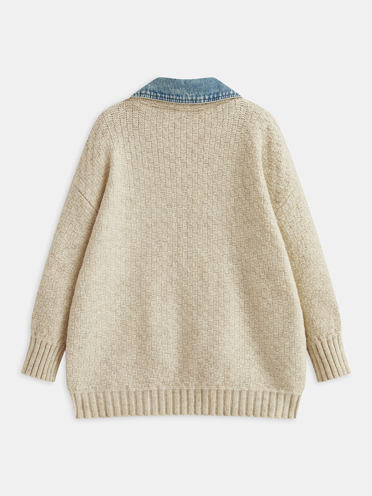 Denim Panel Utility Pocket Knit Cardigan-Chicvia