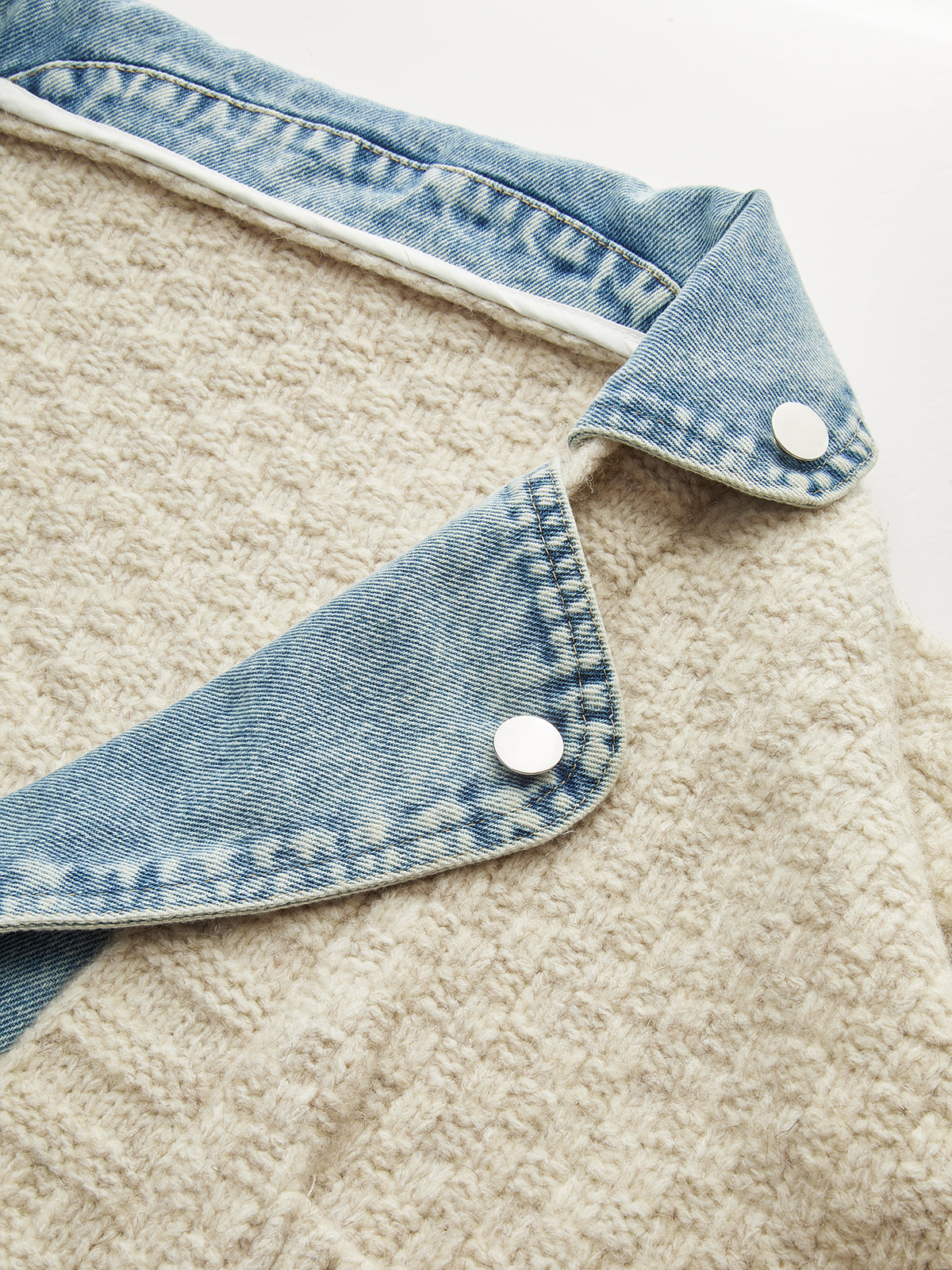 Denim Panel Utility Pocket Knit Cardigan-Chicvia