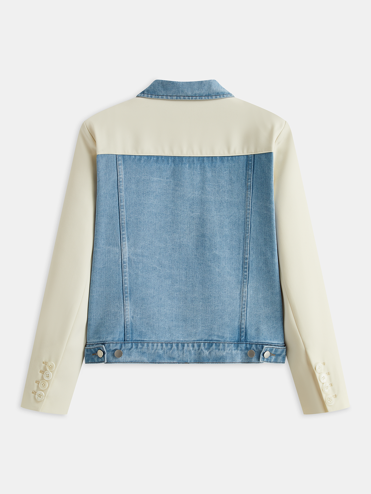 Distressed Detail Denim Paneled Jacket-Chicvia