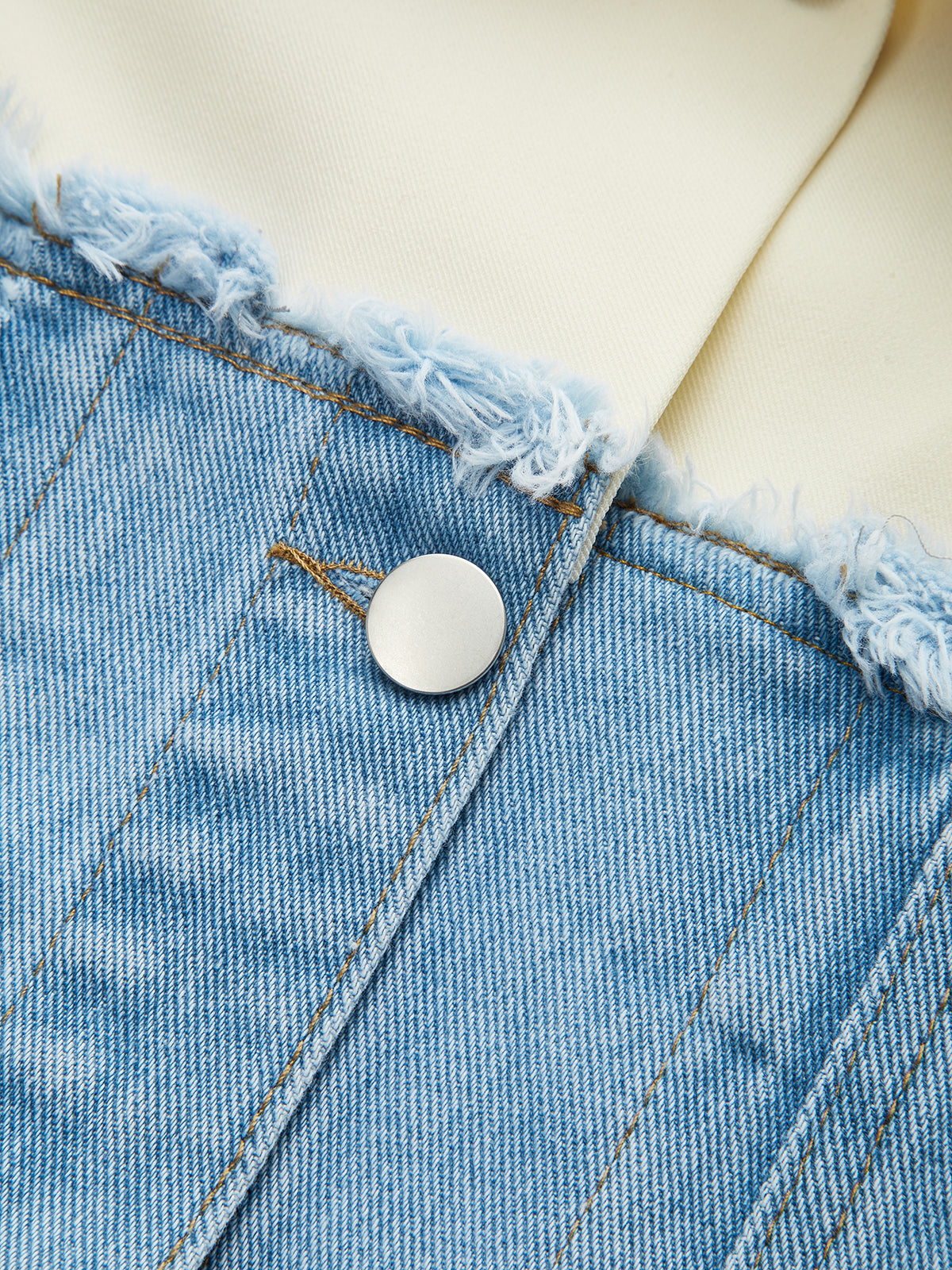 Distressed Detail Denim Paneled Jacket-Chicvia