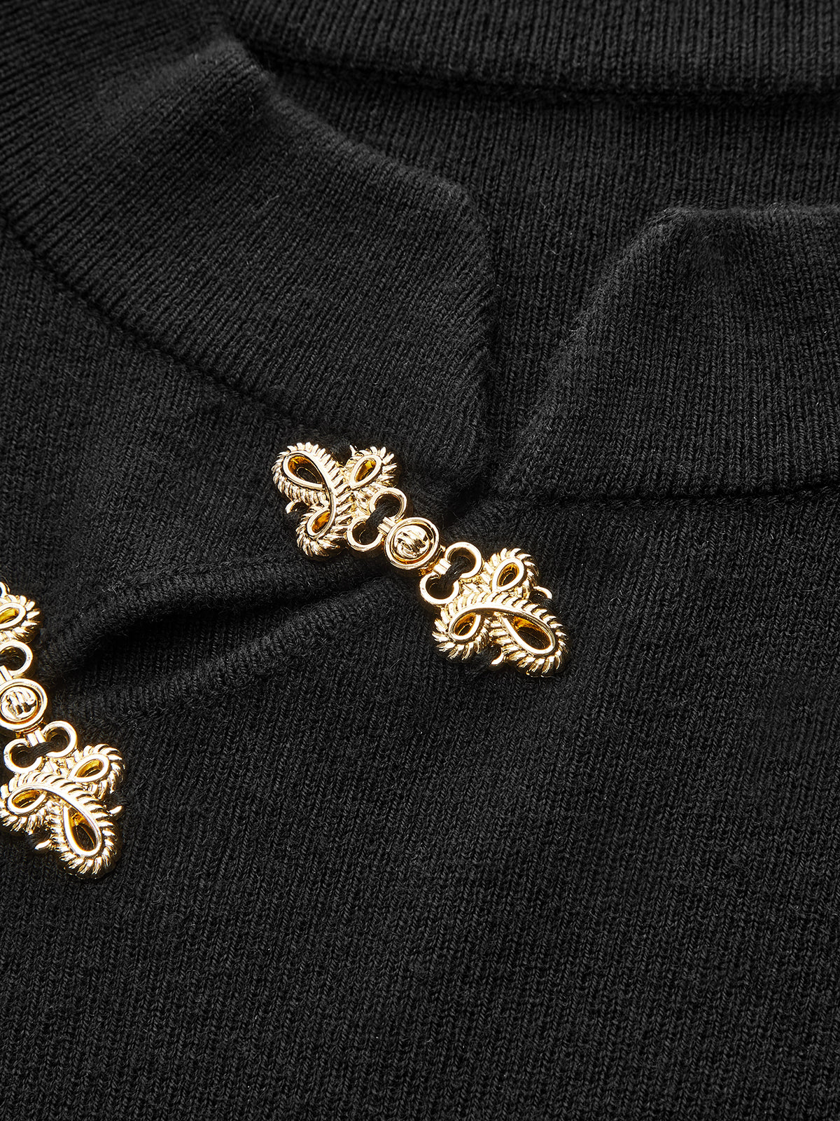 Mandarin Collar Bell Sleeve Metal Detail Knit Dress-Chicvia