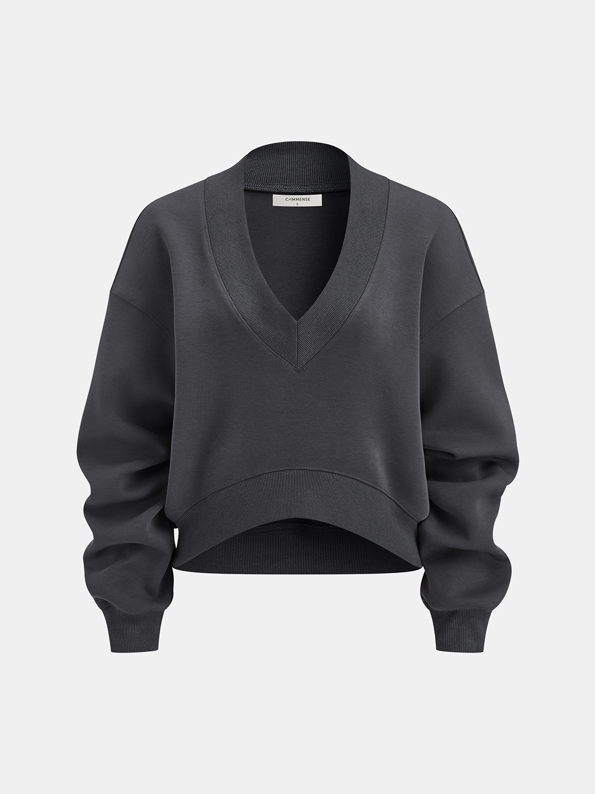 Long Sleeve V-Neck Cropped Sweatshirt-Chicvia