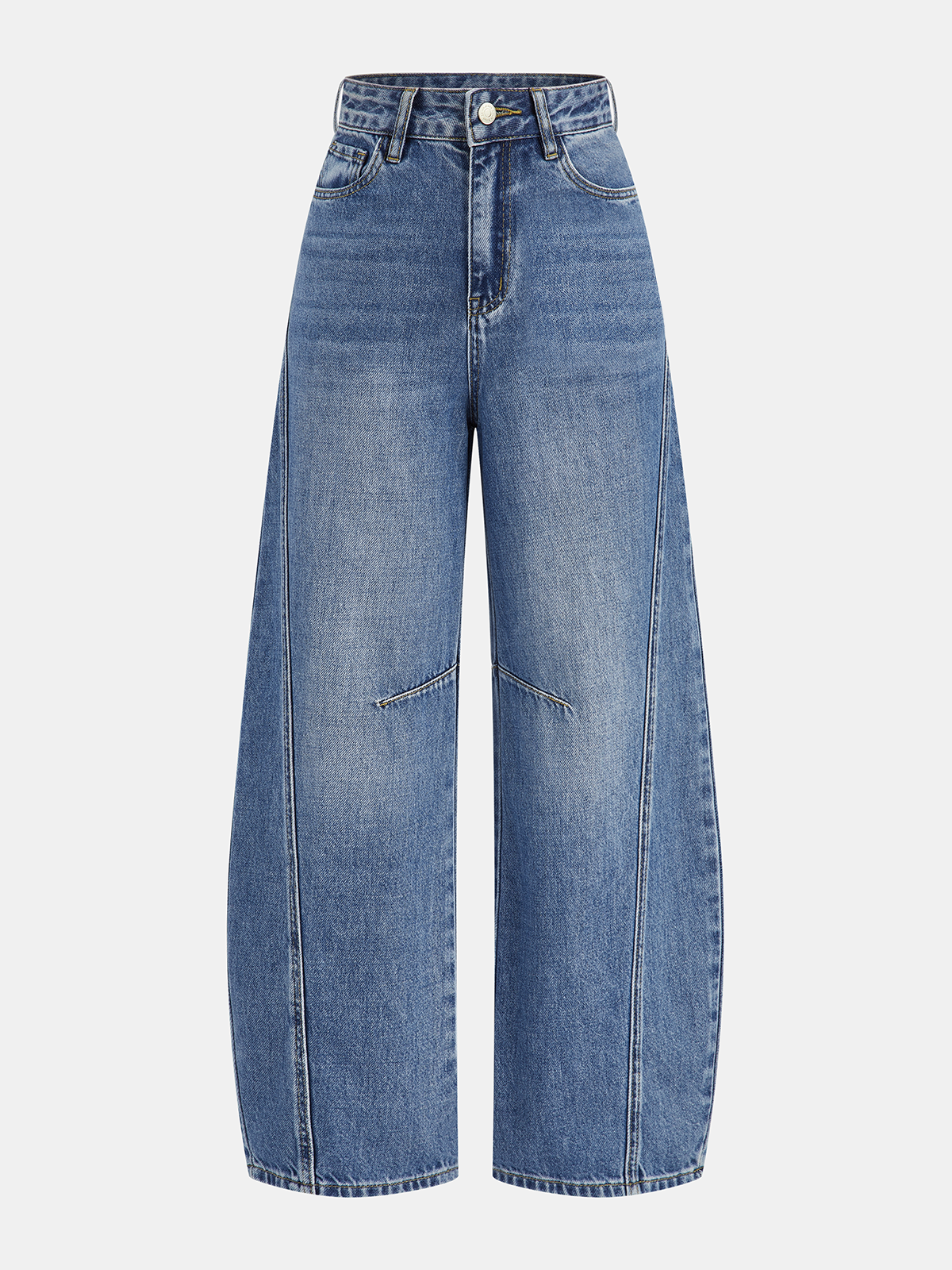 Denim Curved-Leg Jeans-Chicvia