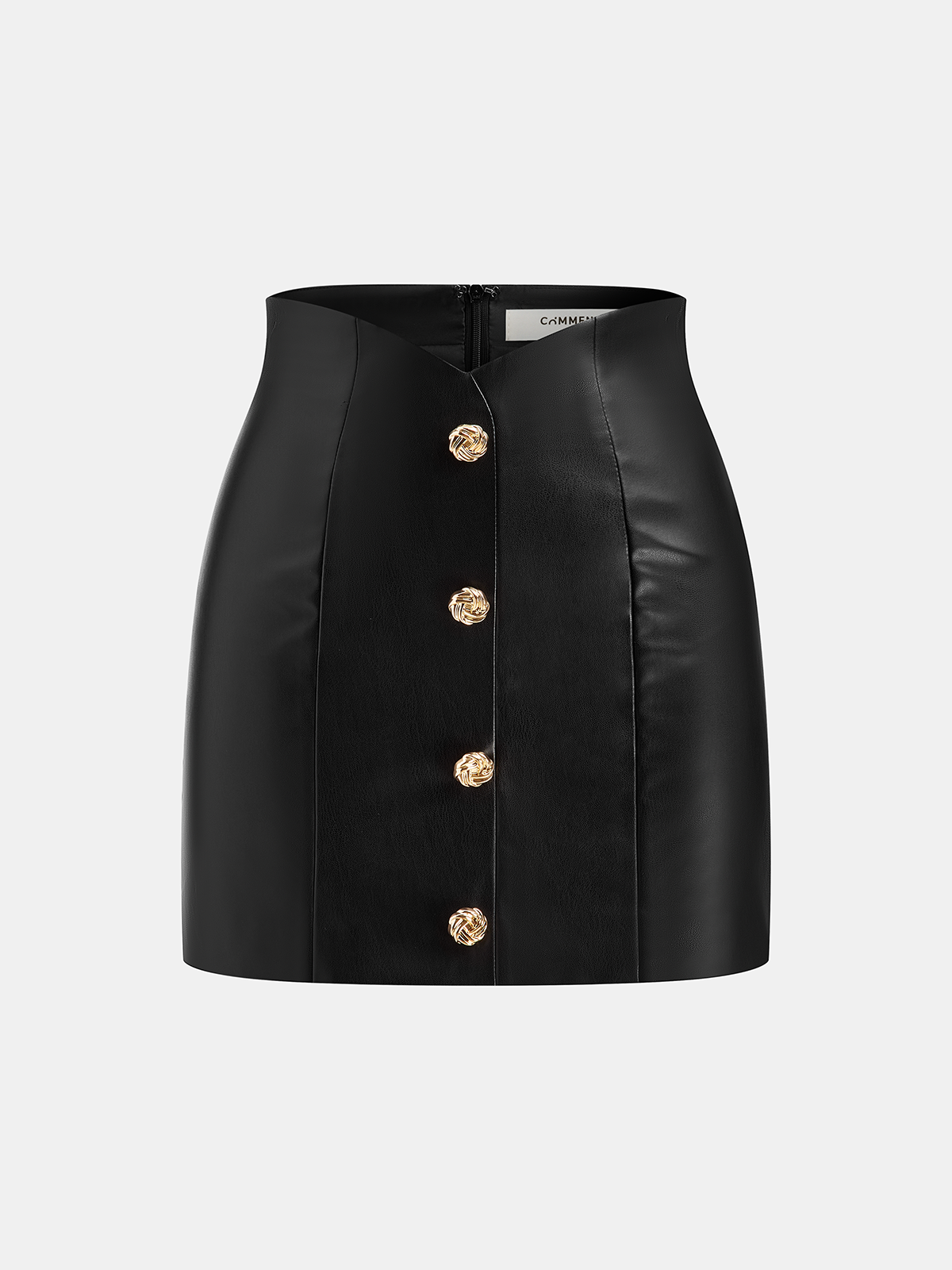Metal Detail Faux Leather Mini Skirt-Chicvia