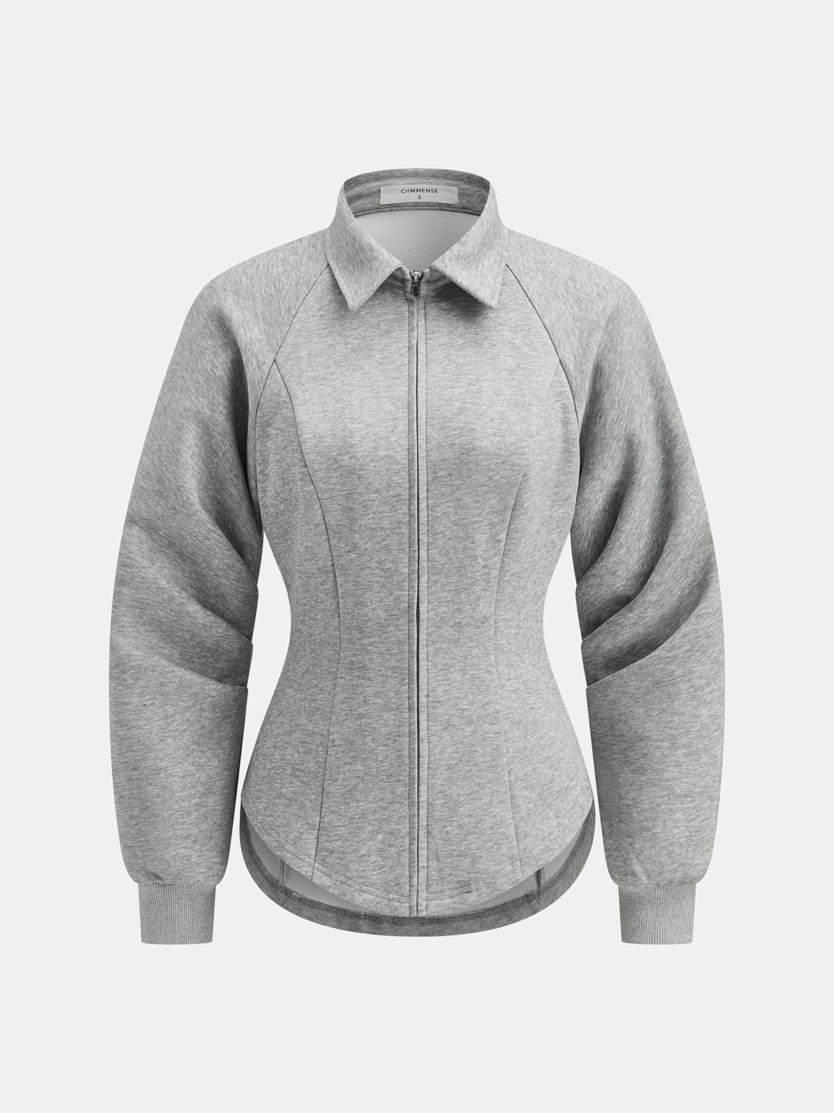 Collared Tailored Zip-Up Sweatshirt Jacket-Chicvia