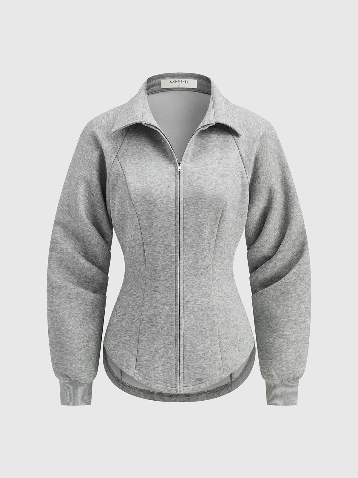Collared Tailored Zip-Up Sweatshirt Jacket-Chicvia