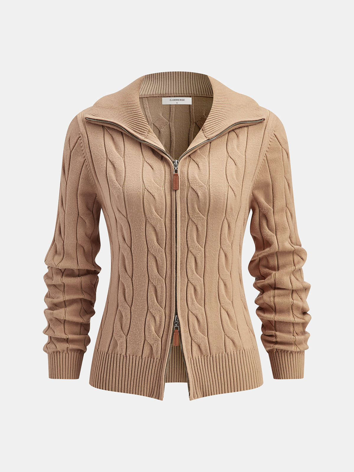 Cable Knit Zip-Up Cardigan-Chicvia