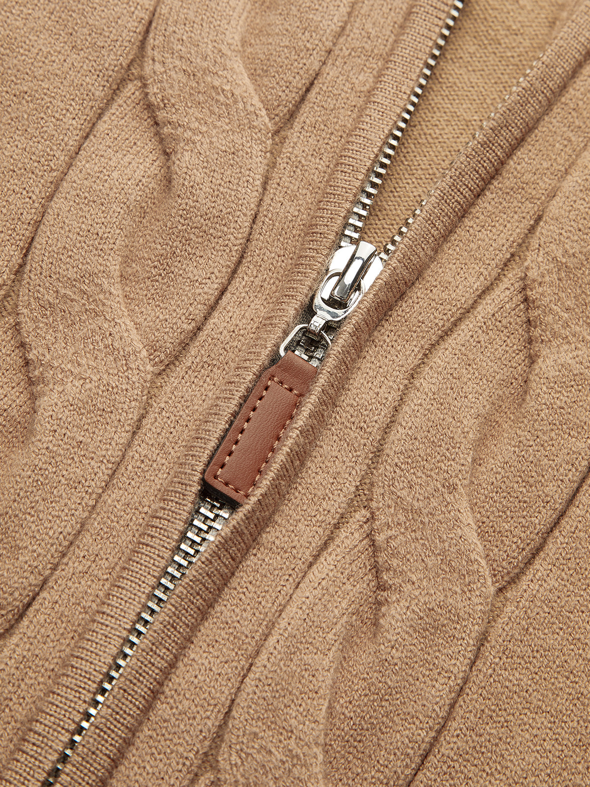 Cable Knit Zip-Up Cardigan-Chicvia