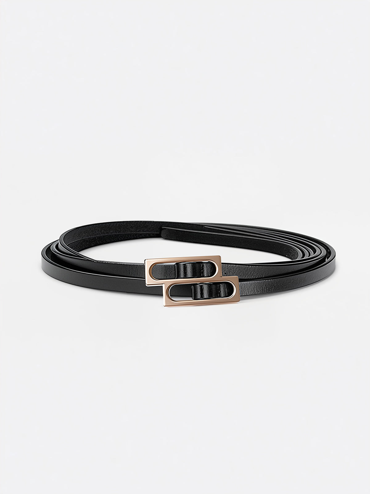 Double-Loop Buckle Leather Thin Belt-Chicvia
