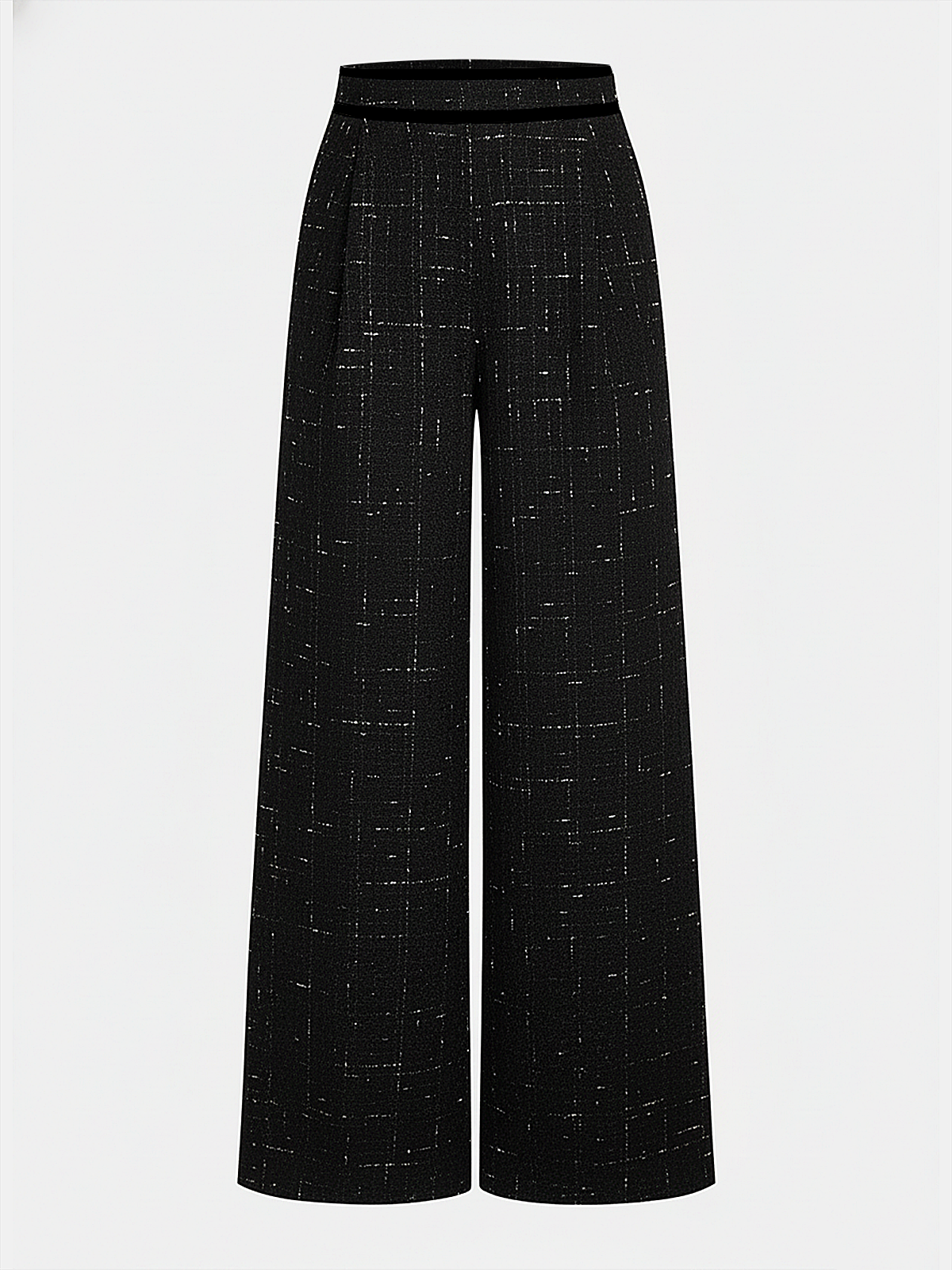 Contrast Waistband Tweed Wide-Leg Pants-Chicvia