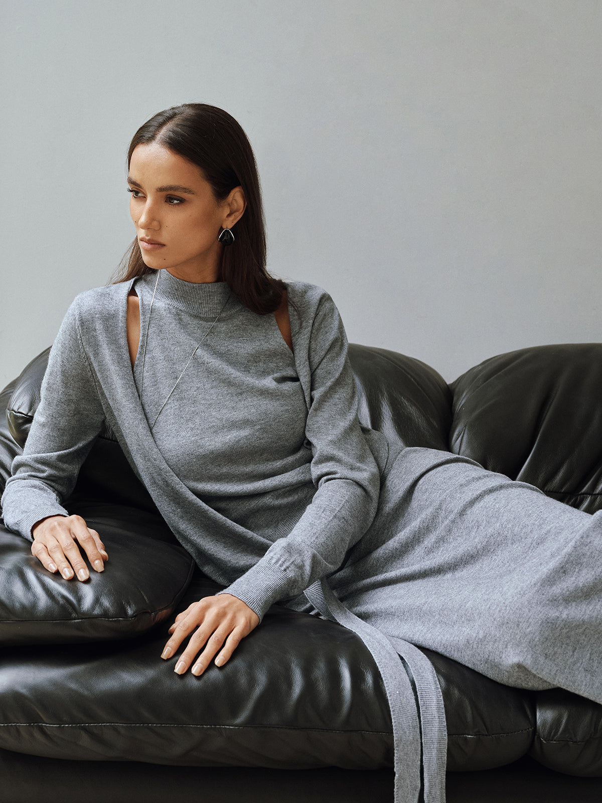 Knit Cut-Out Tie Waist Top and Skirt Set-Chicvia